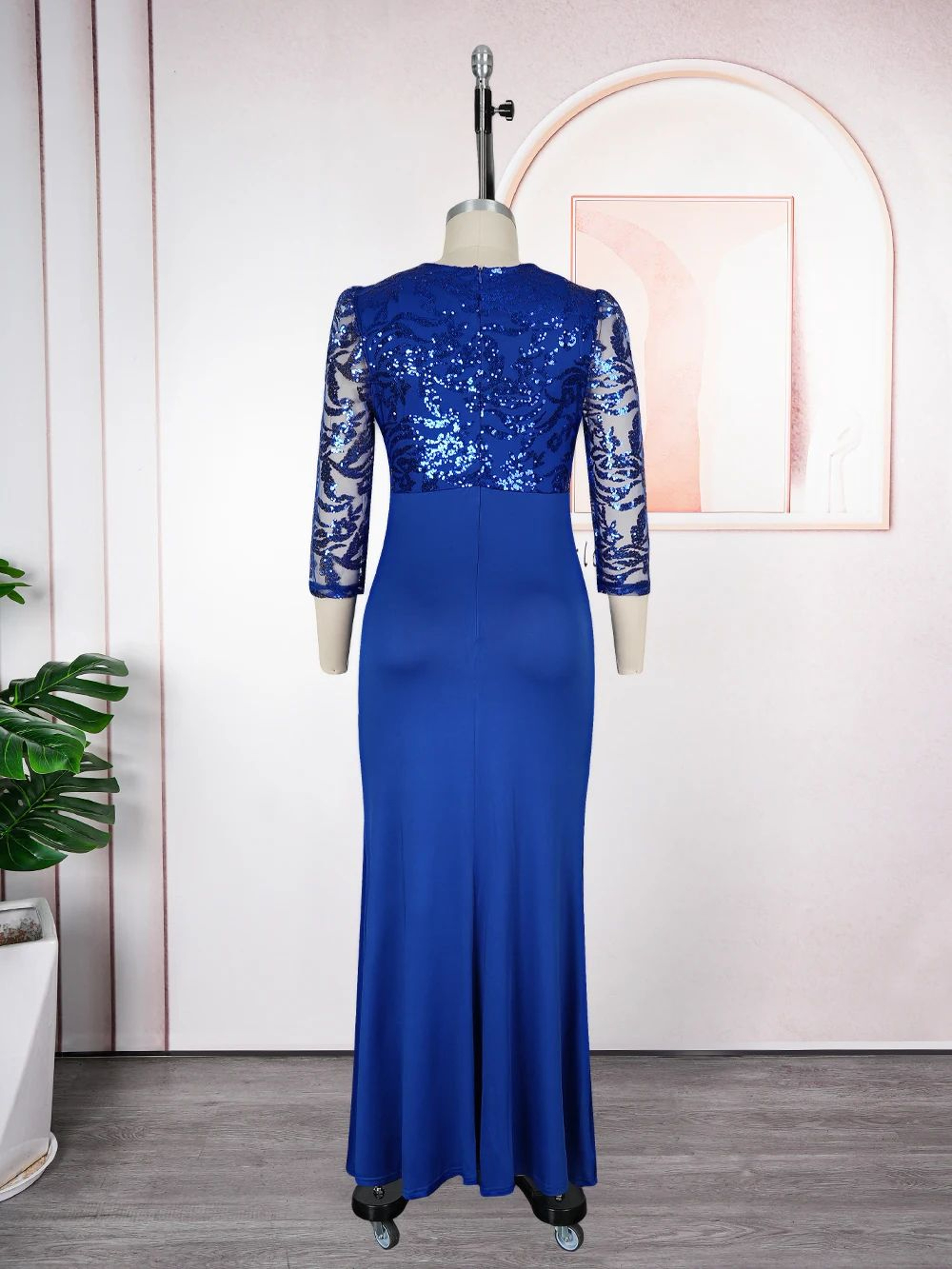 Fashion Plus Size African Sequin Bodycon Gown  Dashiki Elegant Long Evening  Wedding Dress 2