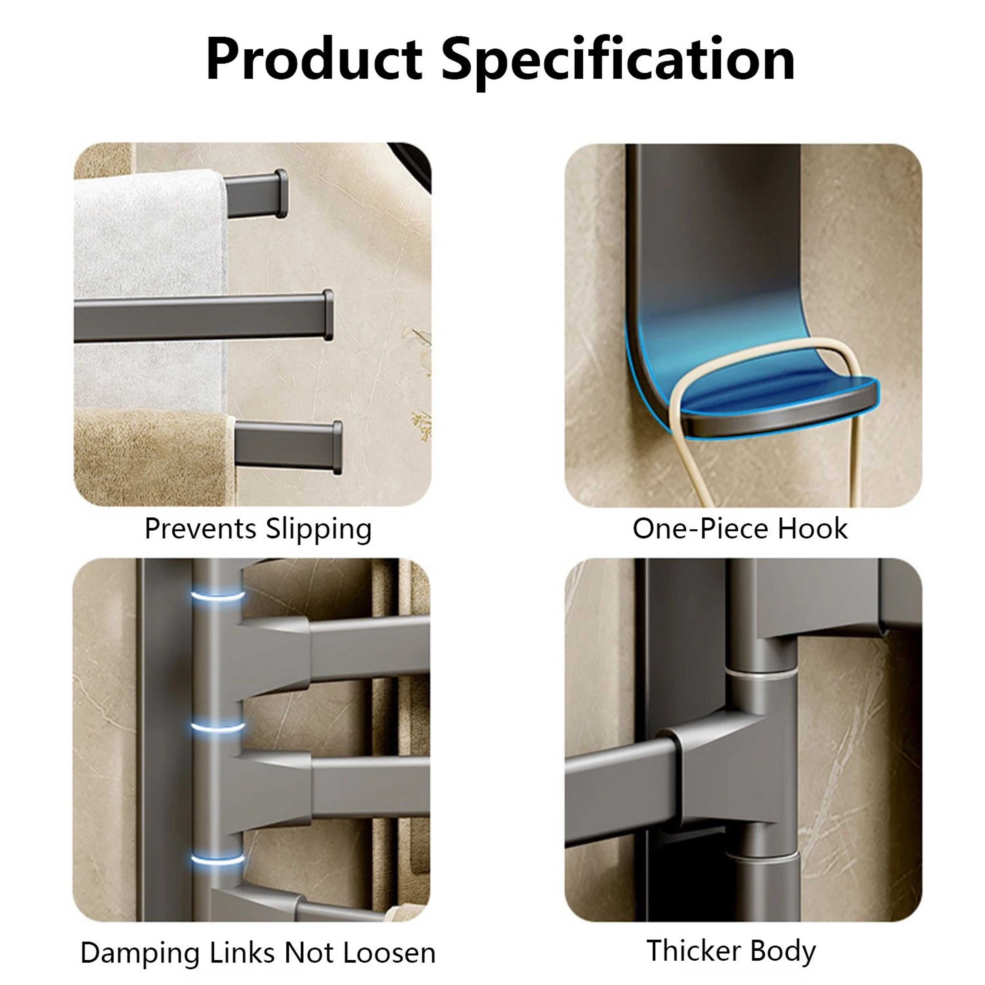 360 Rotating Aluminum Towel Rack Wall Mounted SpaceSaving MultiBar Towel Holder 5
