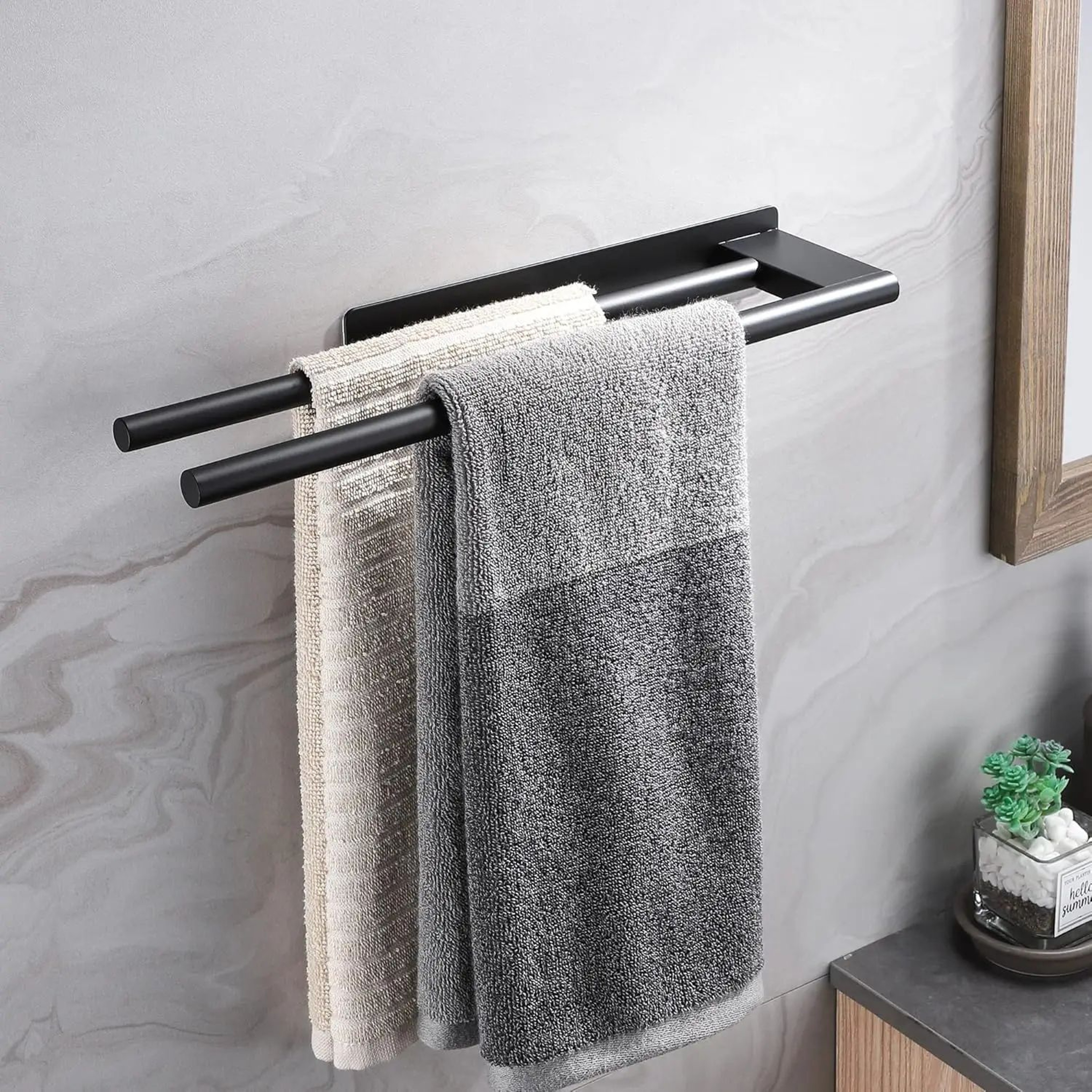 NoDrill Stainless Steel Double Adhesive Towel Rack Wall Mounted 154 In Bathroom  Kitchen Towel Bar 1