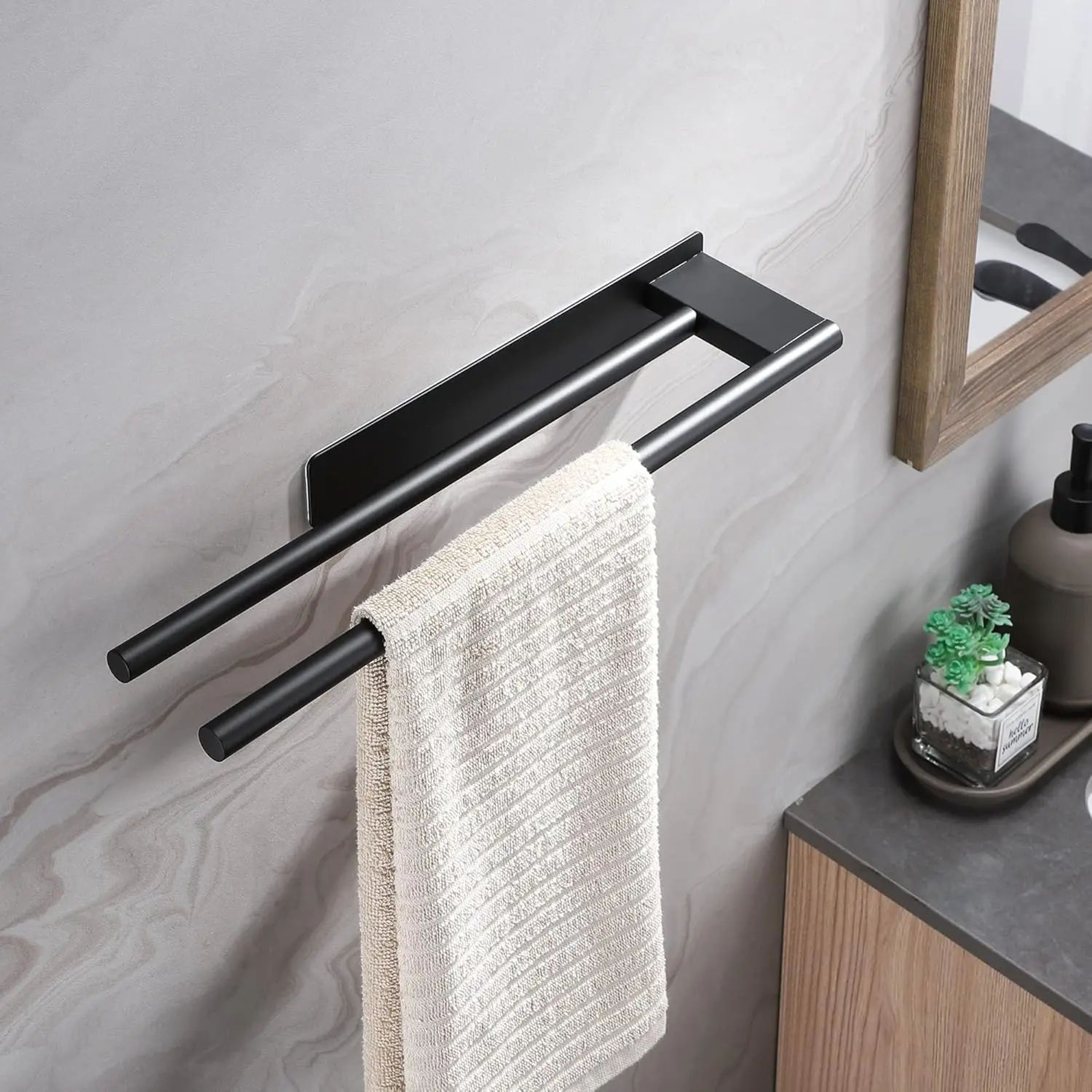 NoDrill Stainless Steel Double Adhesive Towel Rack Wall Mounted 154 In Bathroom  Kitchen Towel Bar 4