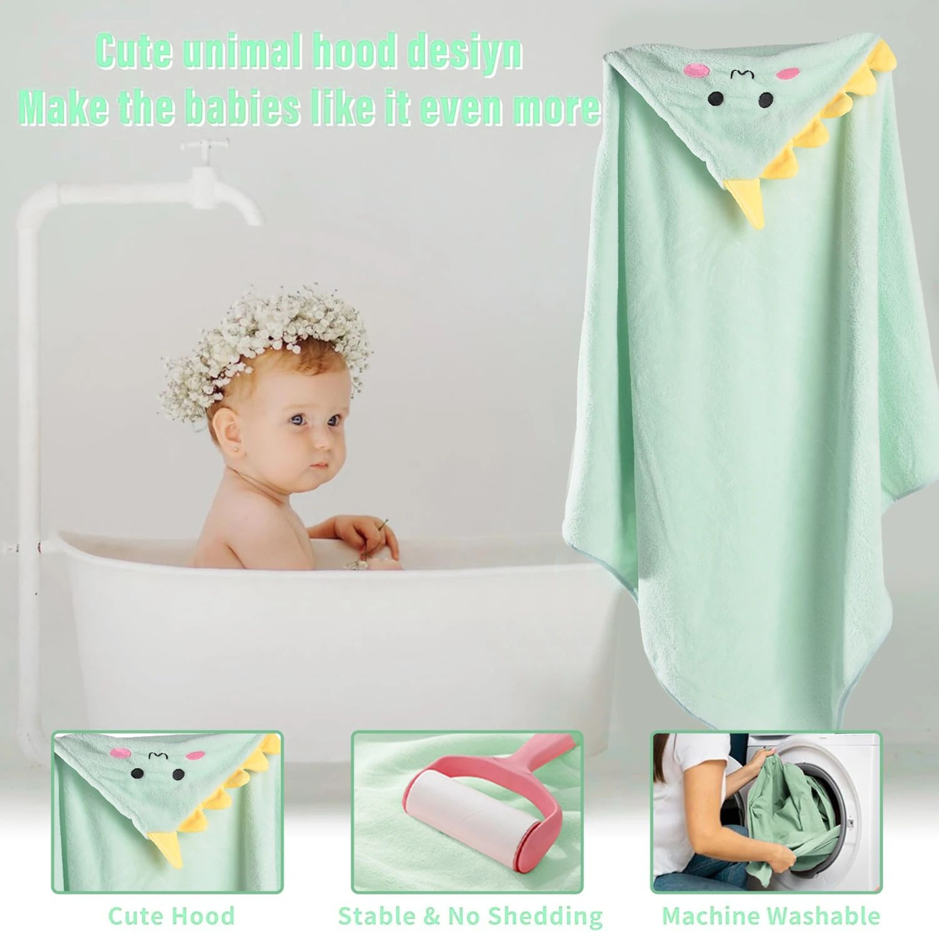 2pcs Hooded Baby Towel Set Soft Absorbent Cotton Baby Bath Towels For Newborns  Toddlers 315x315 In 4