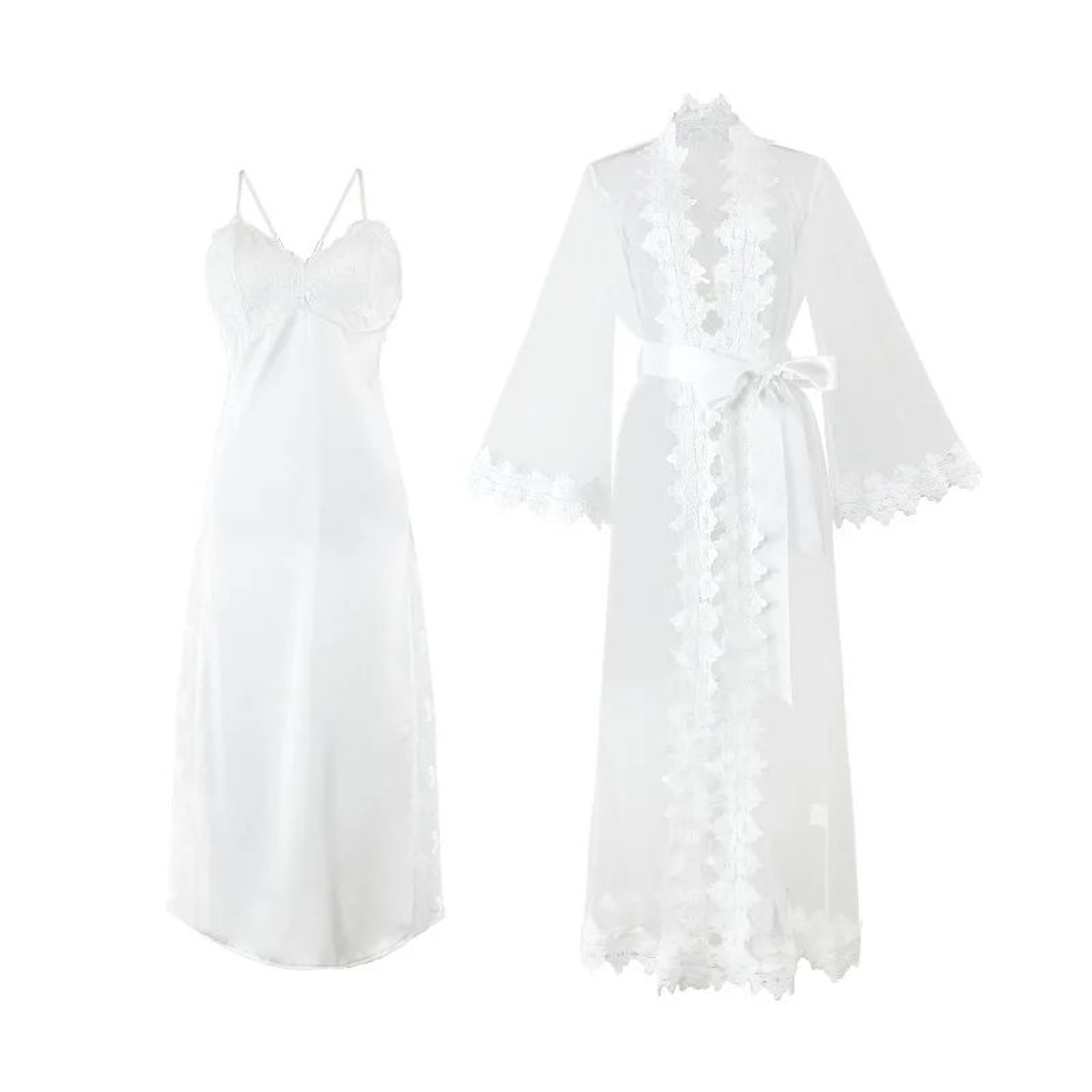 Womens Satin Lace Suspender Nightgown Sexy Mesh Silk Sleepwear MidCalf Loungewear Dress 6