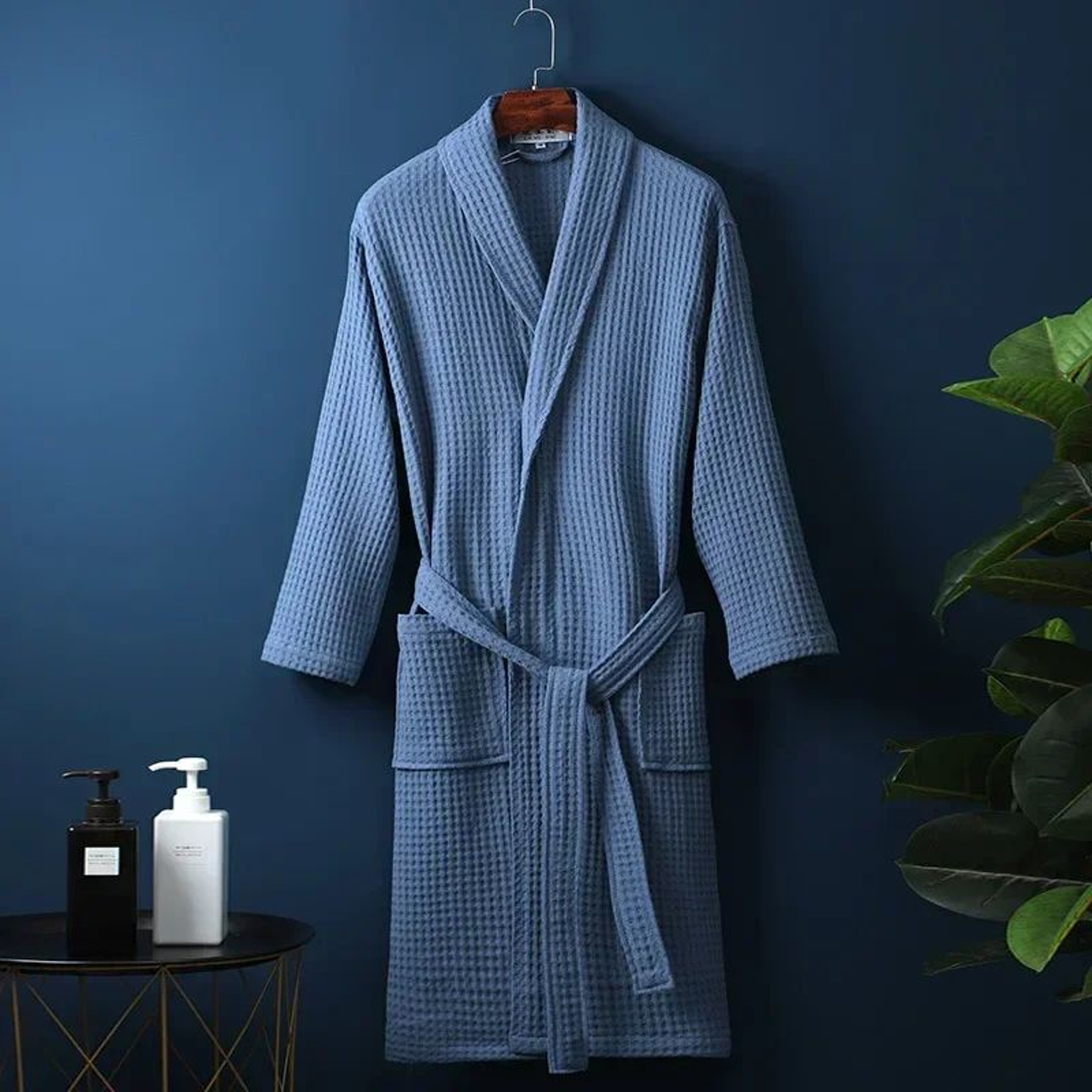 Couple Cotton Terry Waffle Bathrobe Lightweight Long Sleeve Spa Hotel Lounge Robe 7