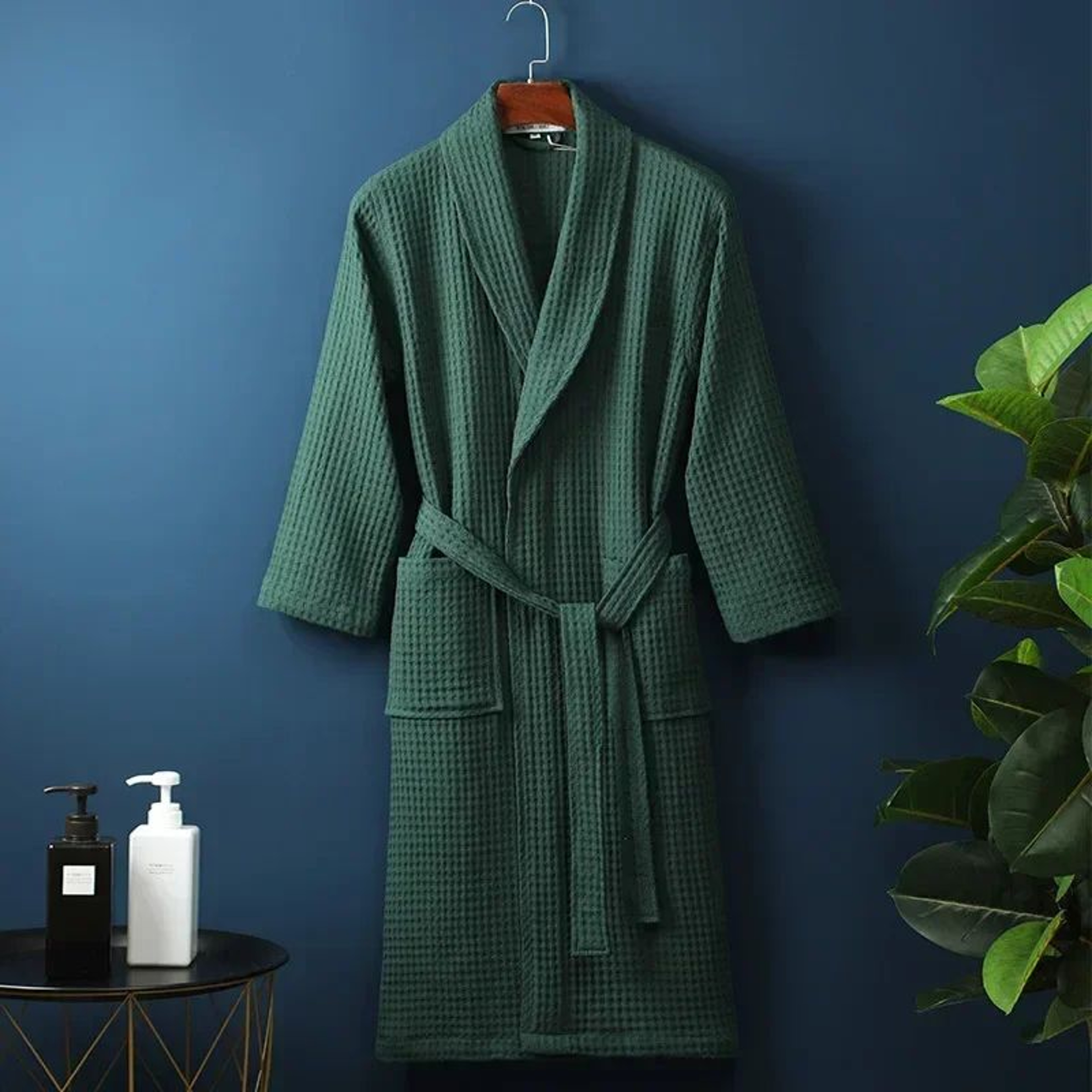 Couple Cotton Terry Waffle Bathrobe Lightweight Long Sleeve Spa Hotel Lounge Robe 9