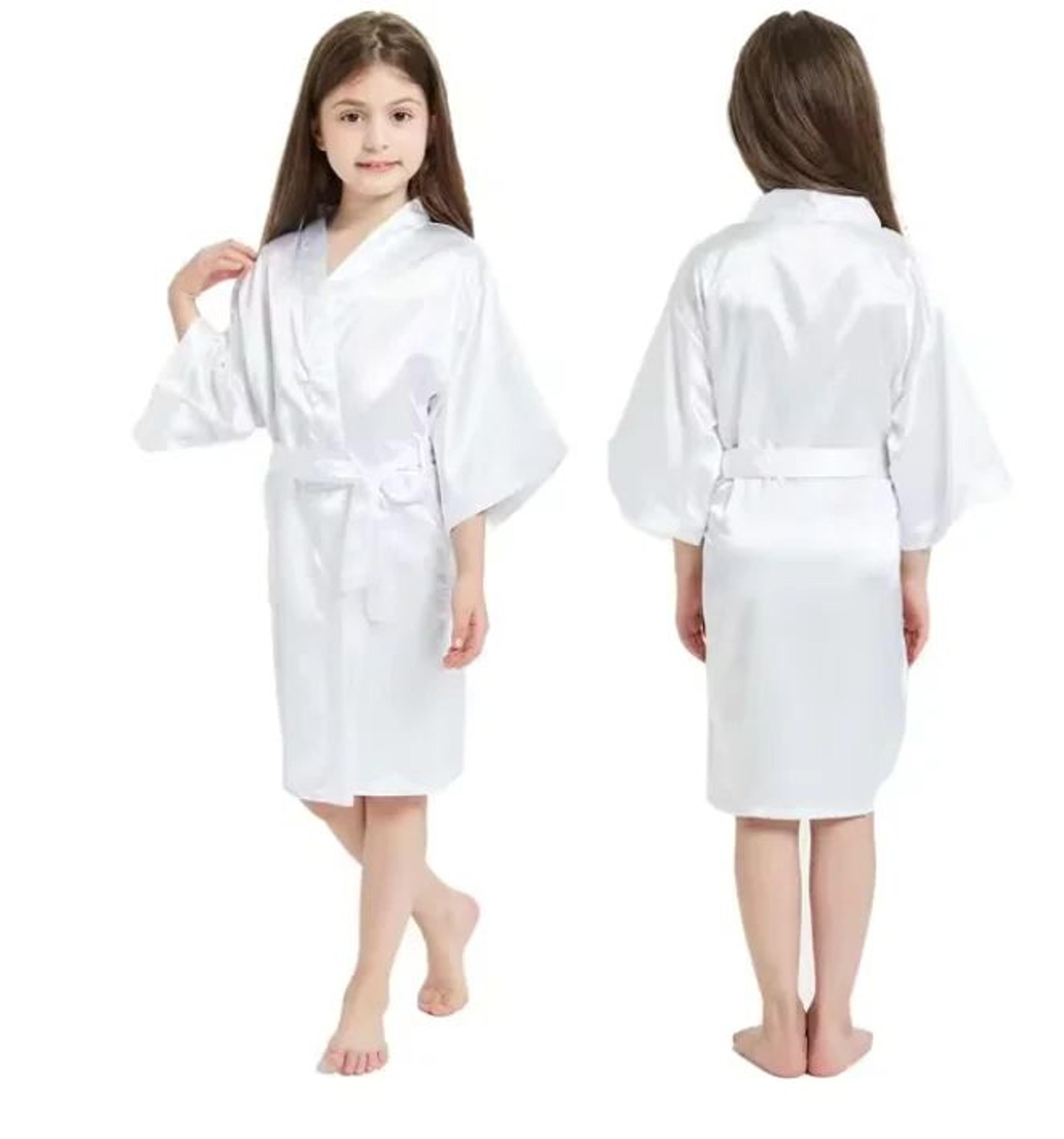Girls Pink Satin Silk Kimono Robe Kids Short Sleeve Bathrobe Summer Sleepwear Party Dress 1