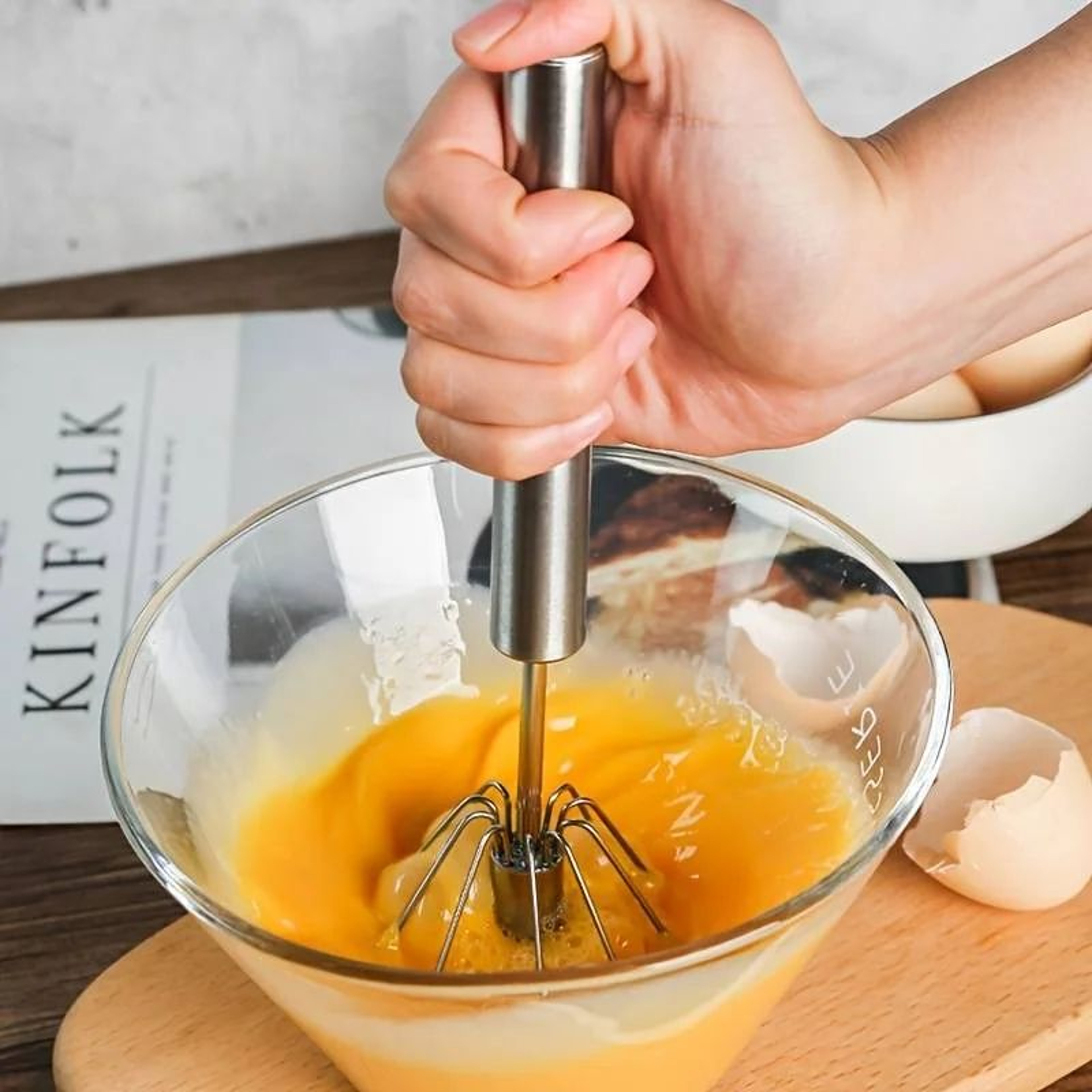 Stainless Steel SemiAutomatic Egg Beater  Manual Hand Mixer Whisk For Baking Cooking  Kitchen Use 1