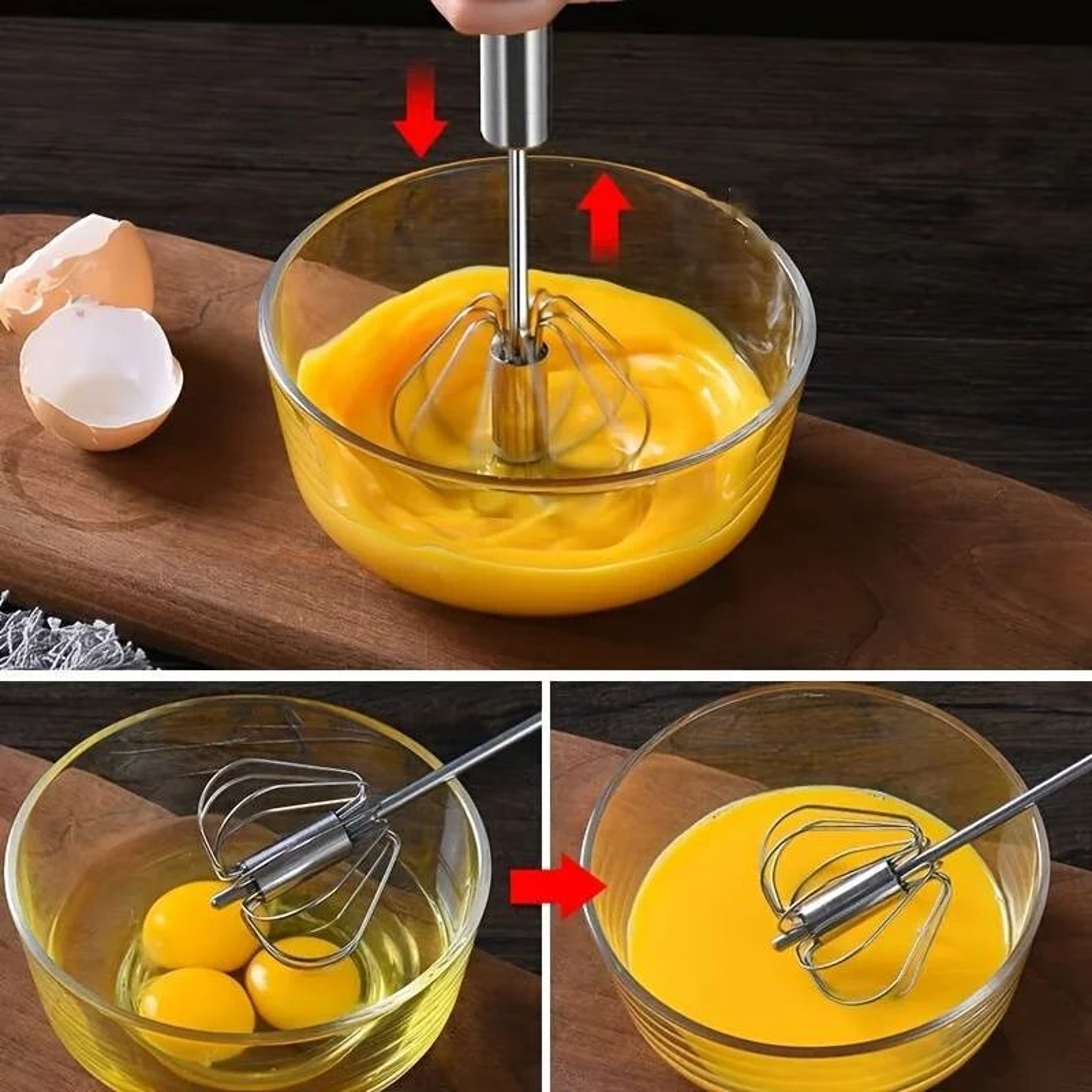 Stainless Steel SemiAutomatic Egg Beater  Manual Hand Mixer Whisk For Baking Cooking  Kitchen Use 2