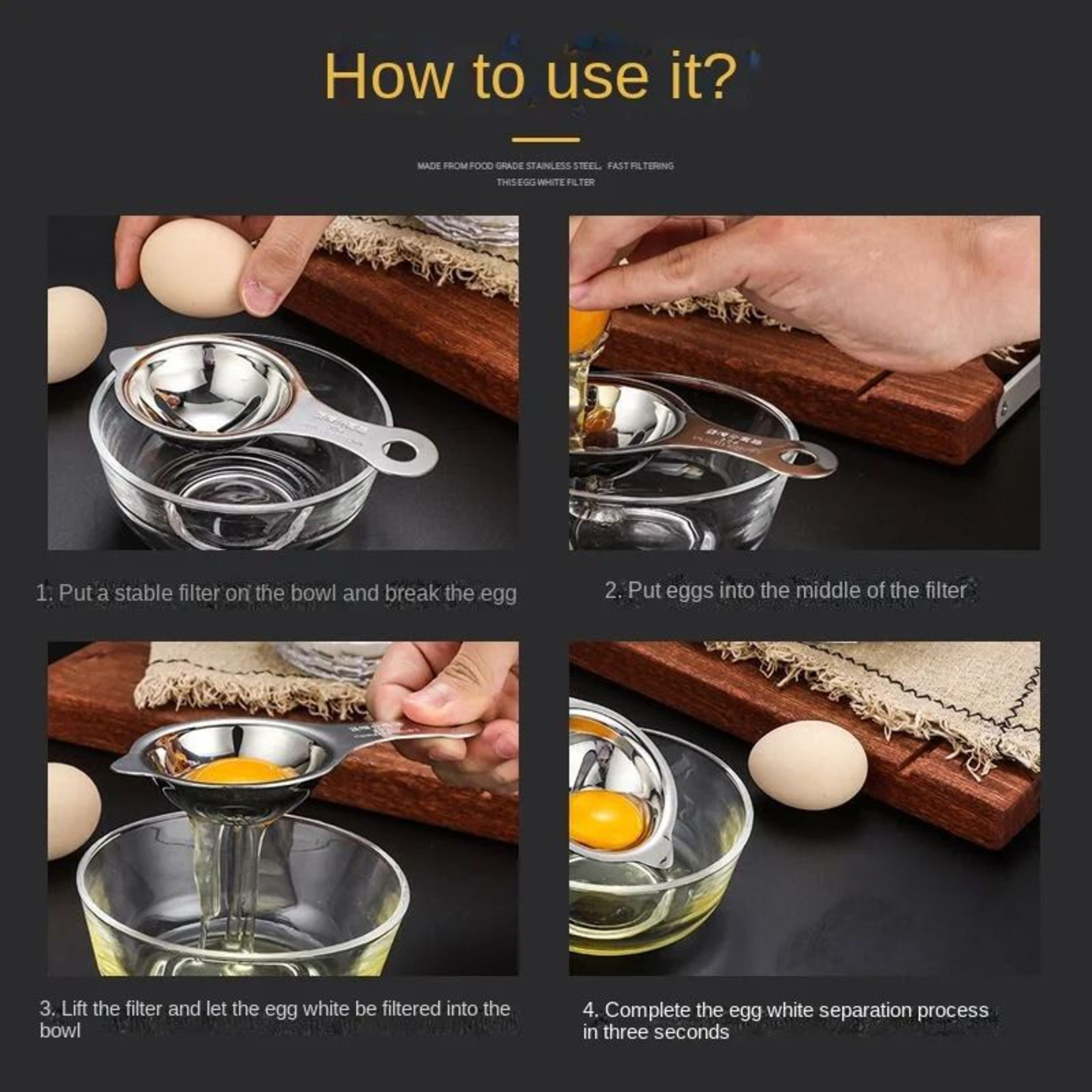 Stainless Steel Egg Yolk Separator  304 Egg White Divider Tool For Baking  Cooking 1