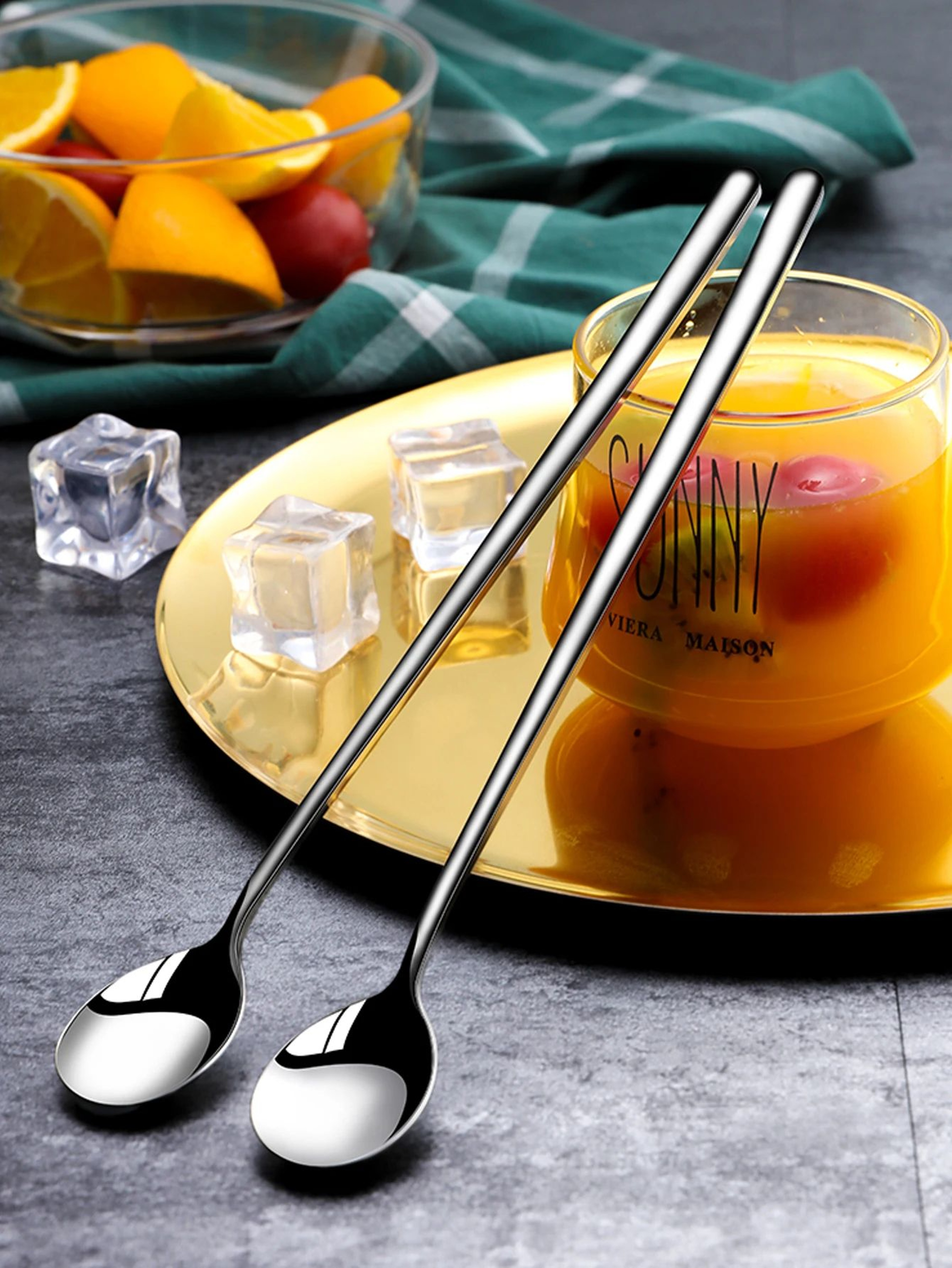 5Piece Long Handle Stainless Steel Spoon Set  944 In Ice Cream Coffee  Cocktail Stirring Spoons 0