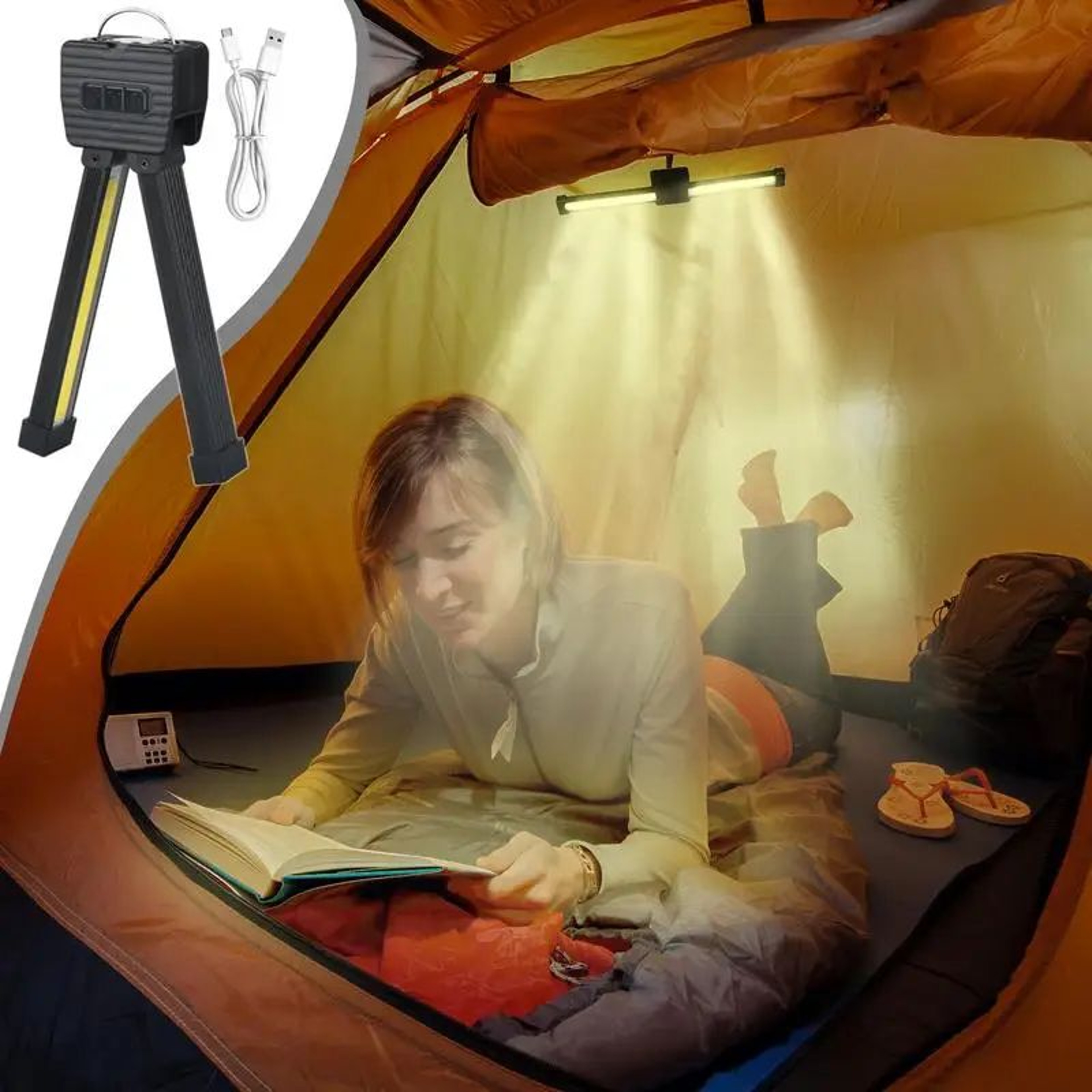Rechargeable Magnetic LED Work Light  Waterproof 7Mode Foldable Gym  Camping Flashlight With Hook   3