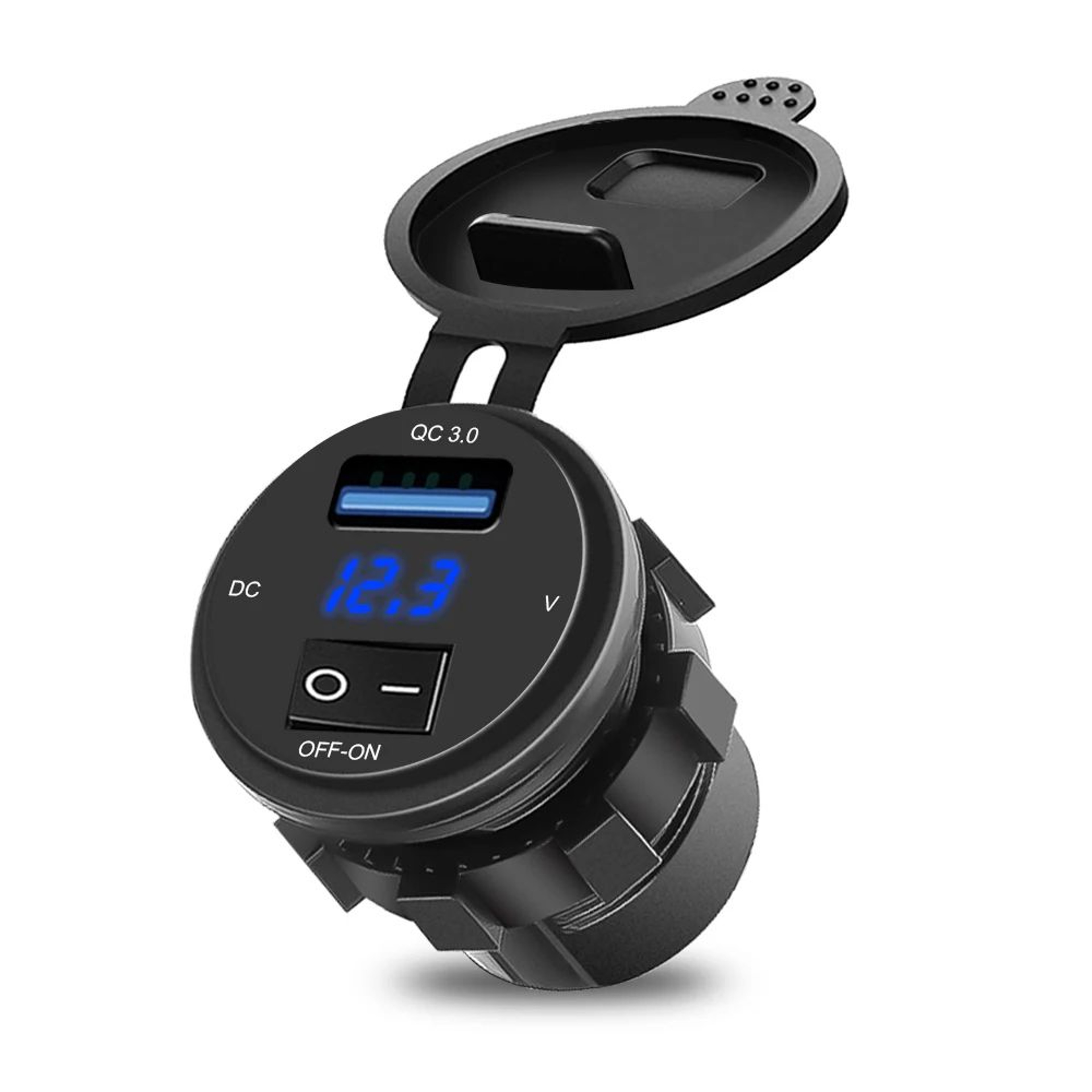 QC30 Dual USB Car Charger Socket With Voltmeter  Waterproof Fast Charging 12V 24V Power Outlet 8