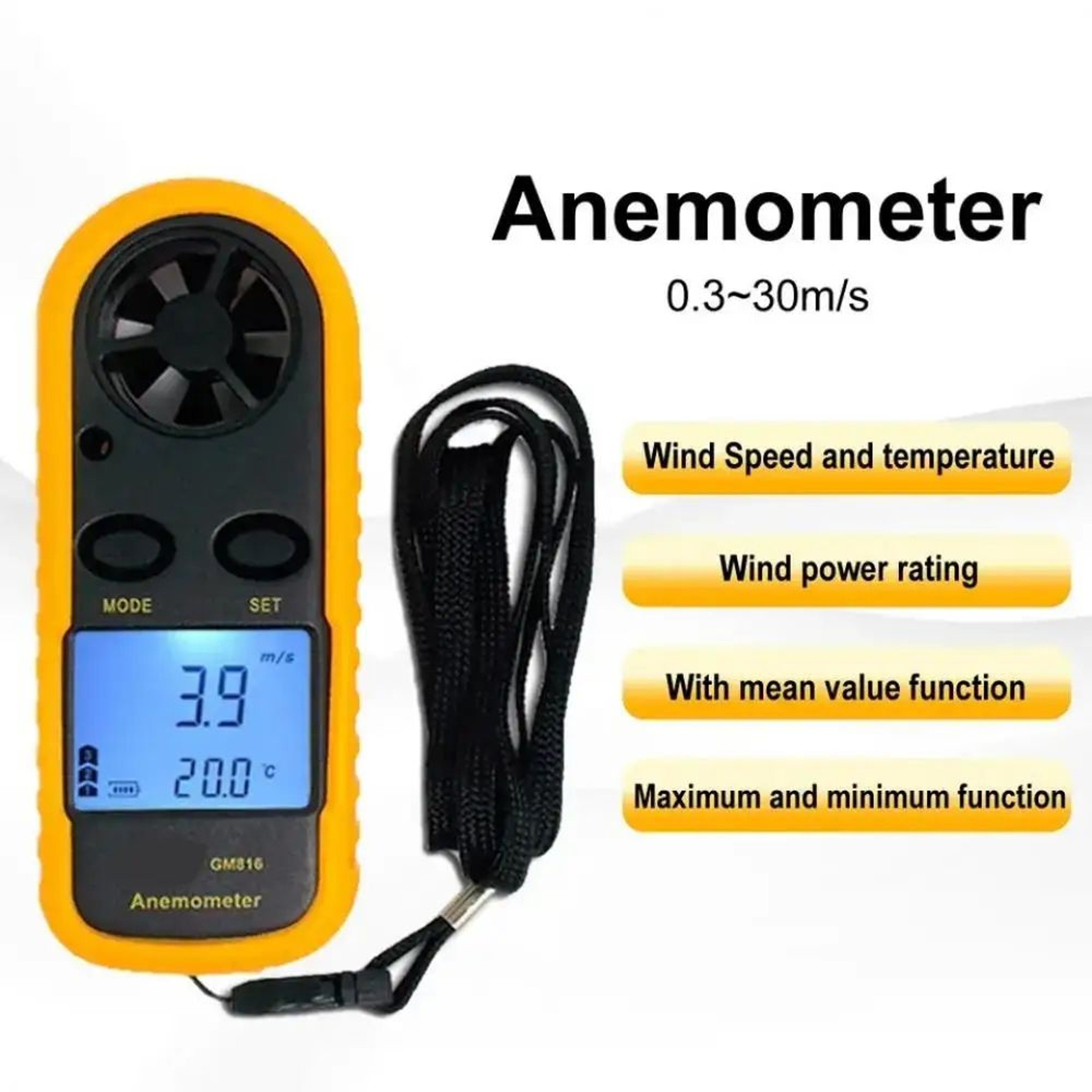 Pocket Digital Anemometer Wind Speed Meter  Portable Air Velocity  Temperature Tester With LCD Back 2