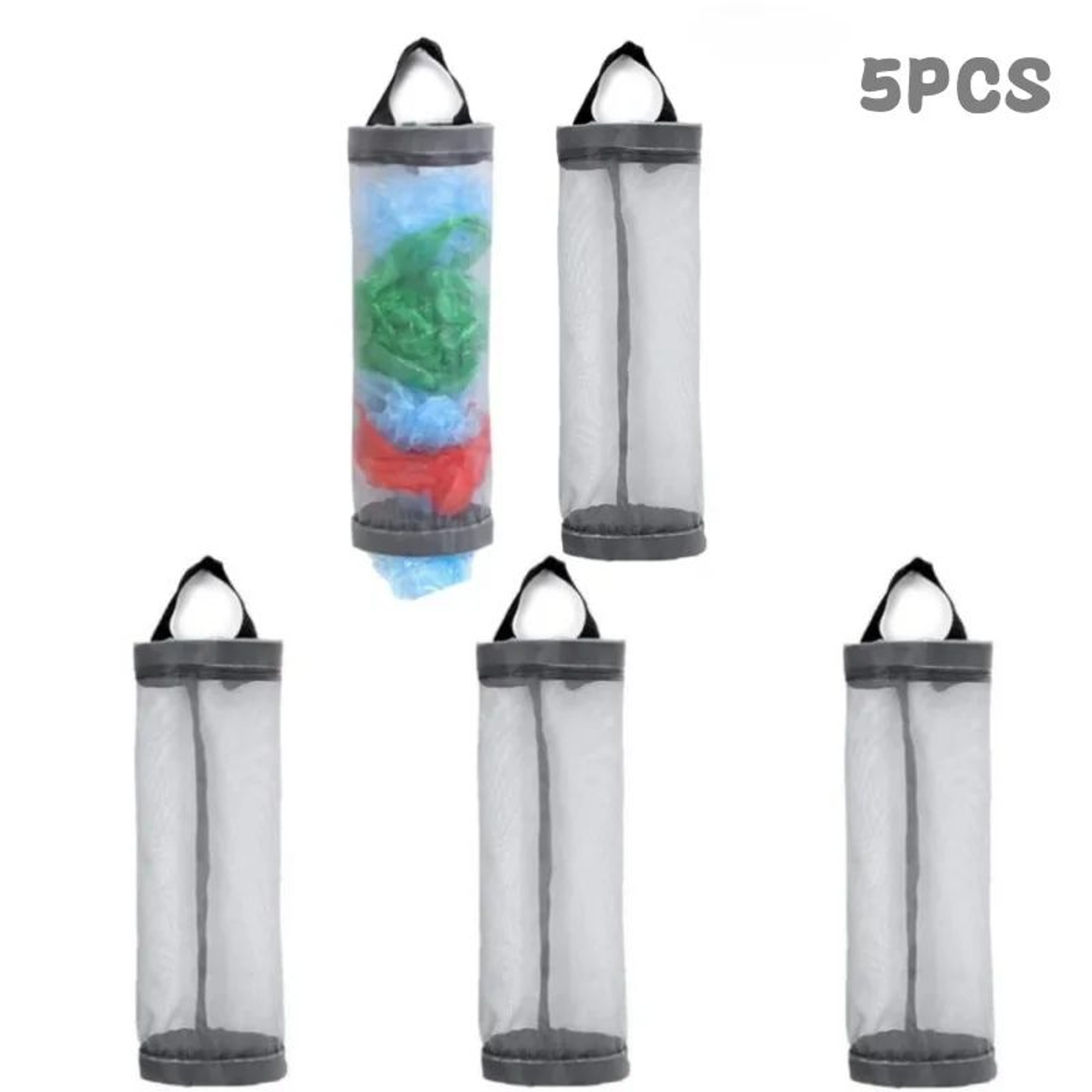 5pcs Hanging Plastic Bag Holder  Mesh Grocery Bag Organizer  Kitchen Trash Bag Dispenser 10