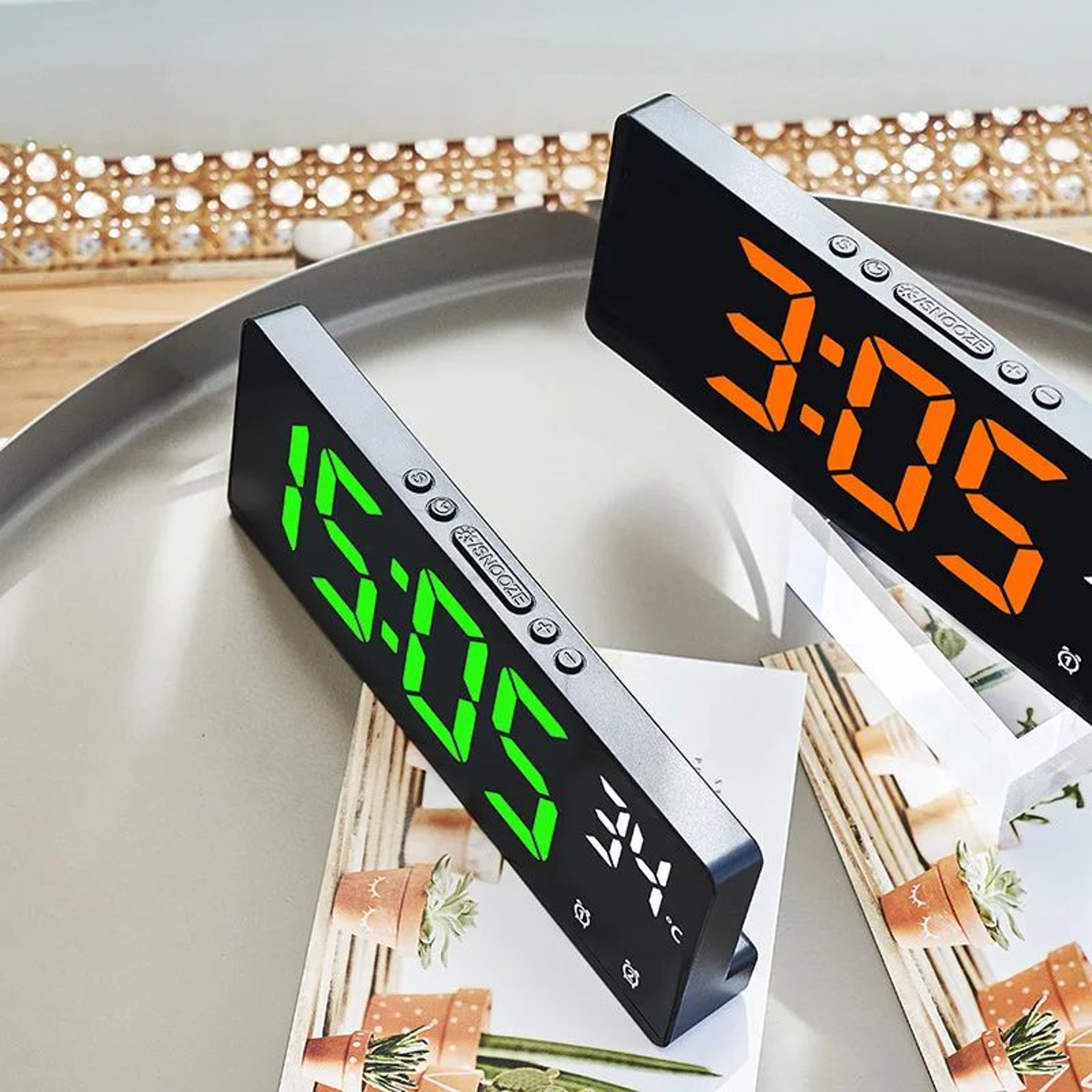Voice Control LED Digital Alarm Clock  Dual Alarm Mirror Display Desk Clock With Temperature  Night 4