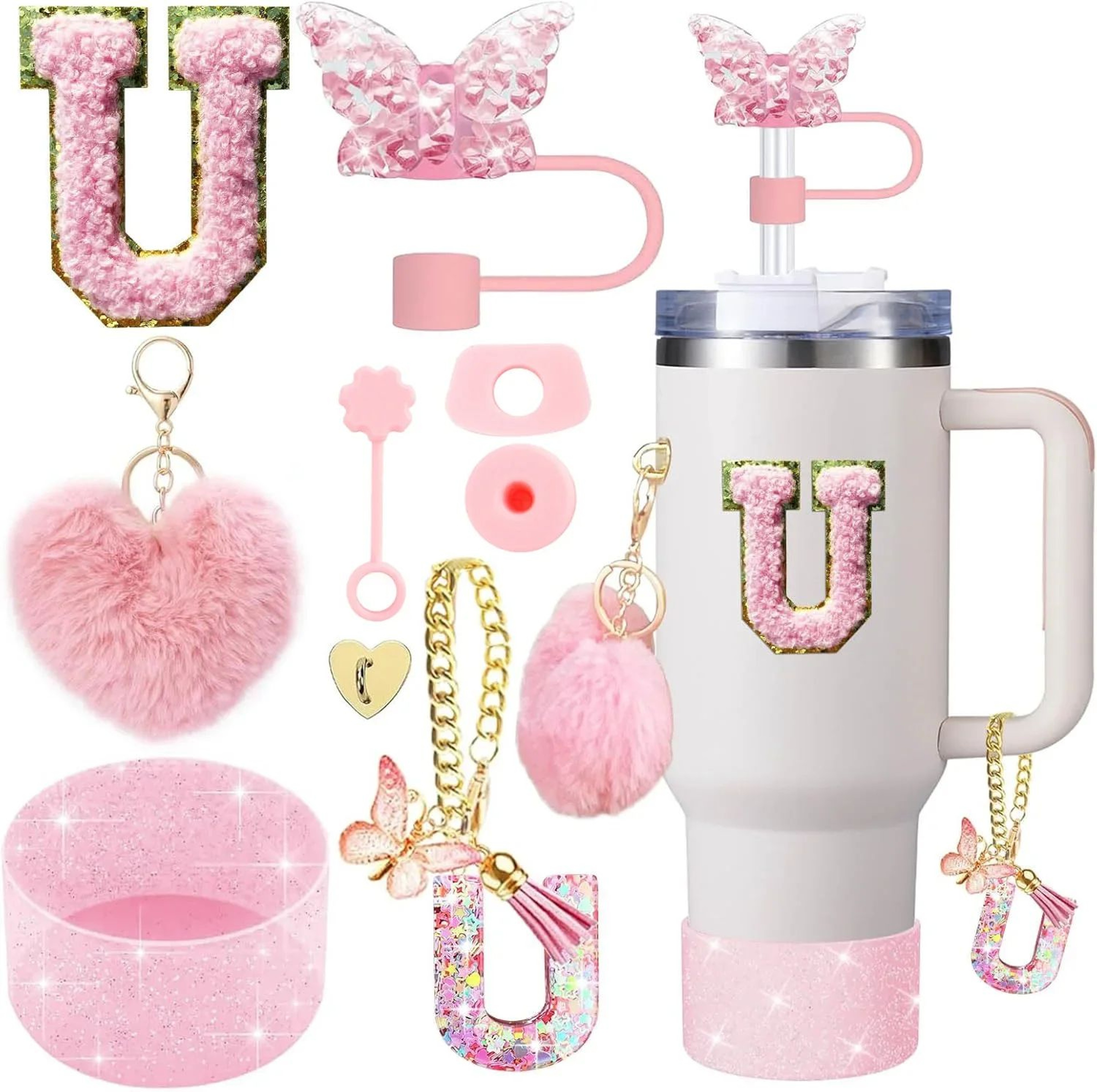 9pcc Stanley Cup Accessories Set  Silicone Boot Butterfly Straw Cover SpillProof Stopper  Initial C 24