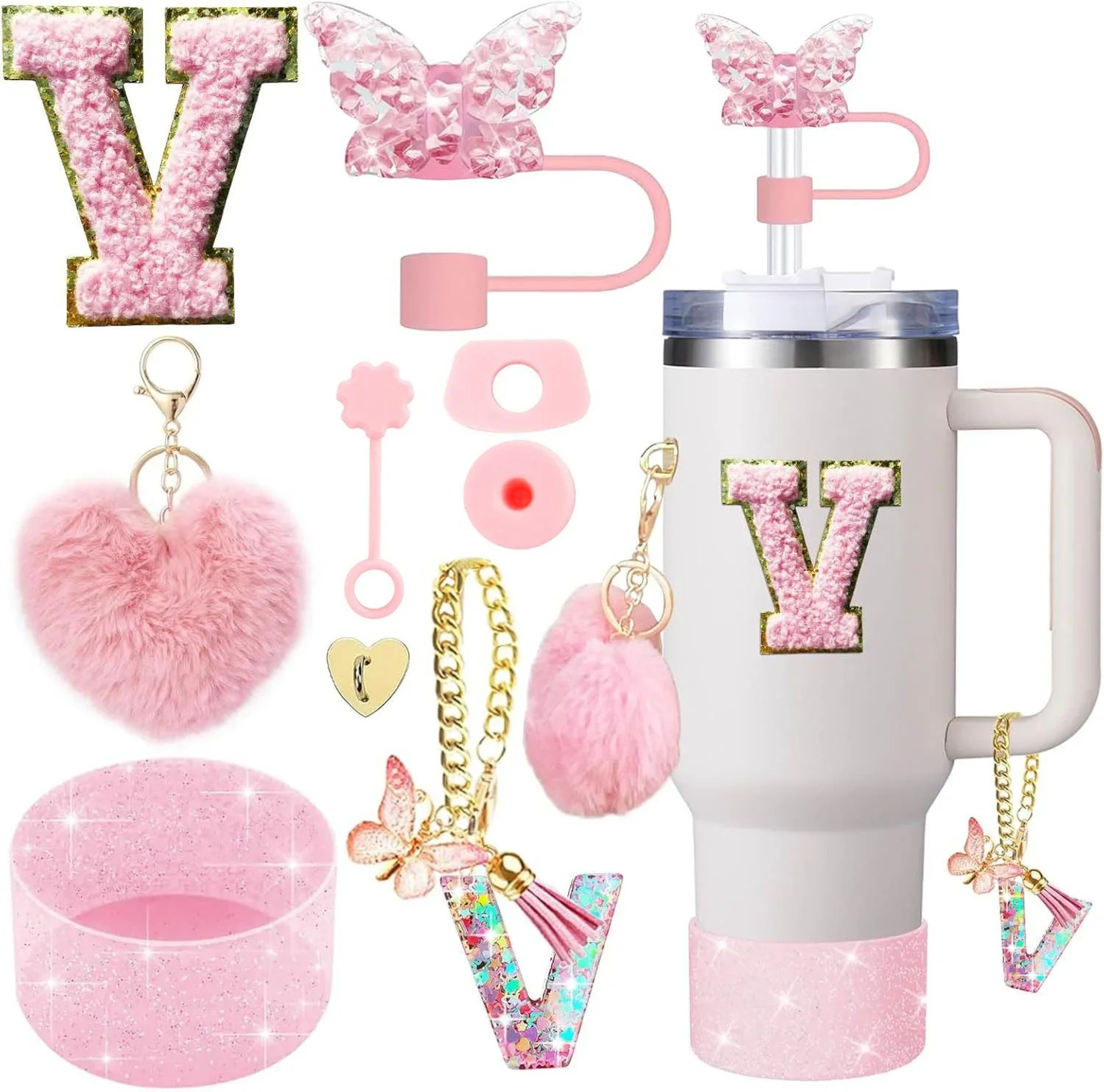9pcc Stanley Cup Accessories Set  Silicone Boot Butterfly Straw Cover SpillProof Stopper  Initial C 25