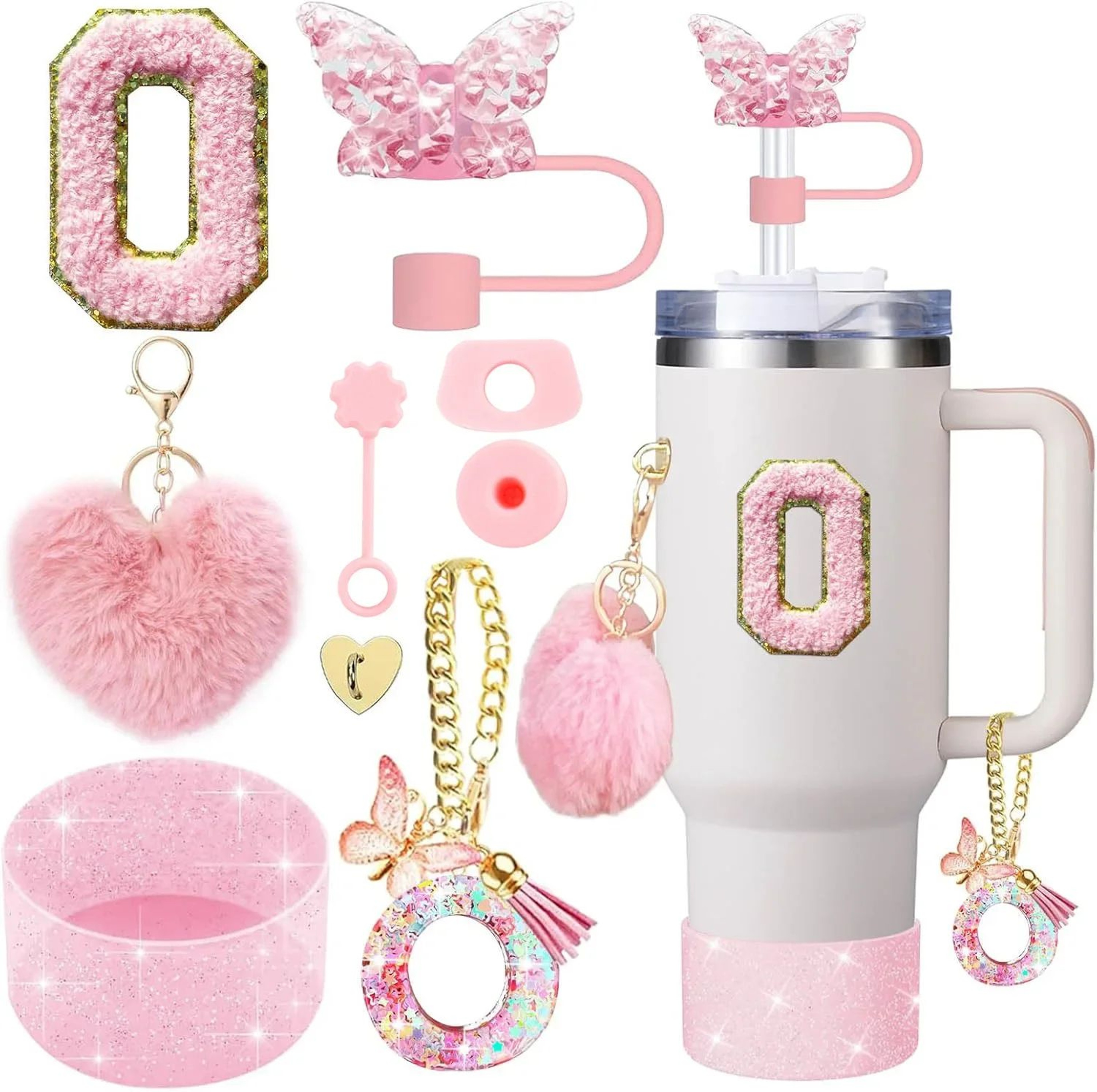 9pcc Stanley Cup Accessories Set  Silicone Boot Butterfly Straw Cover SpillProof Stopper  Initial C 19