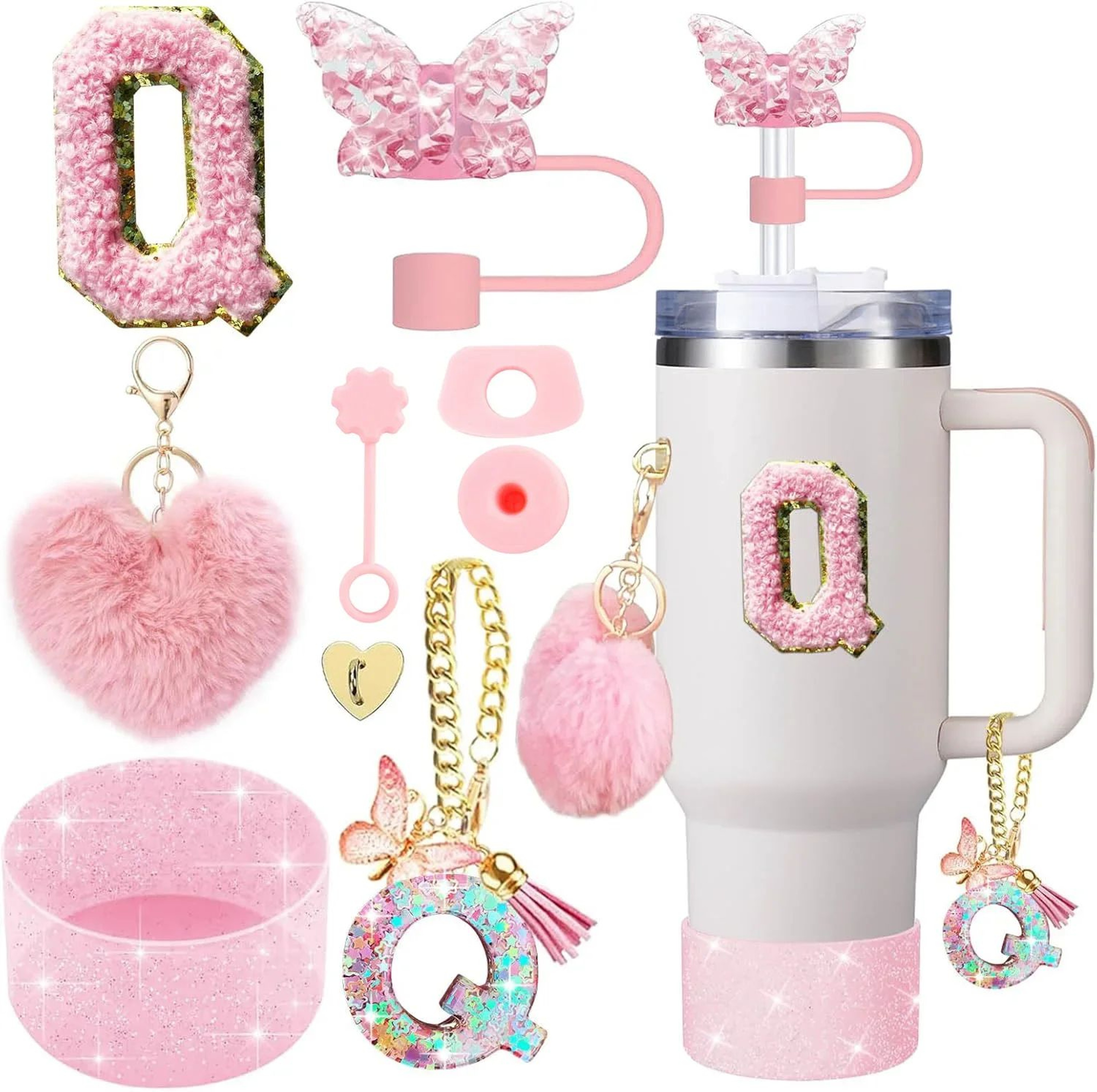9pcc Stanley Cup Accessories Set  Silicone Boot Butterfly Straw Cover SpillProof Stopper  Initial C 20