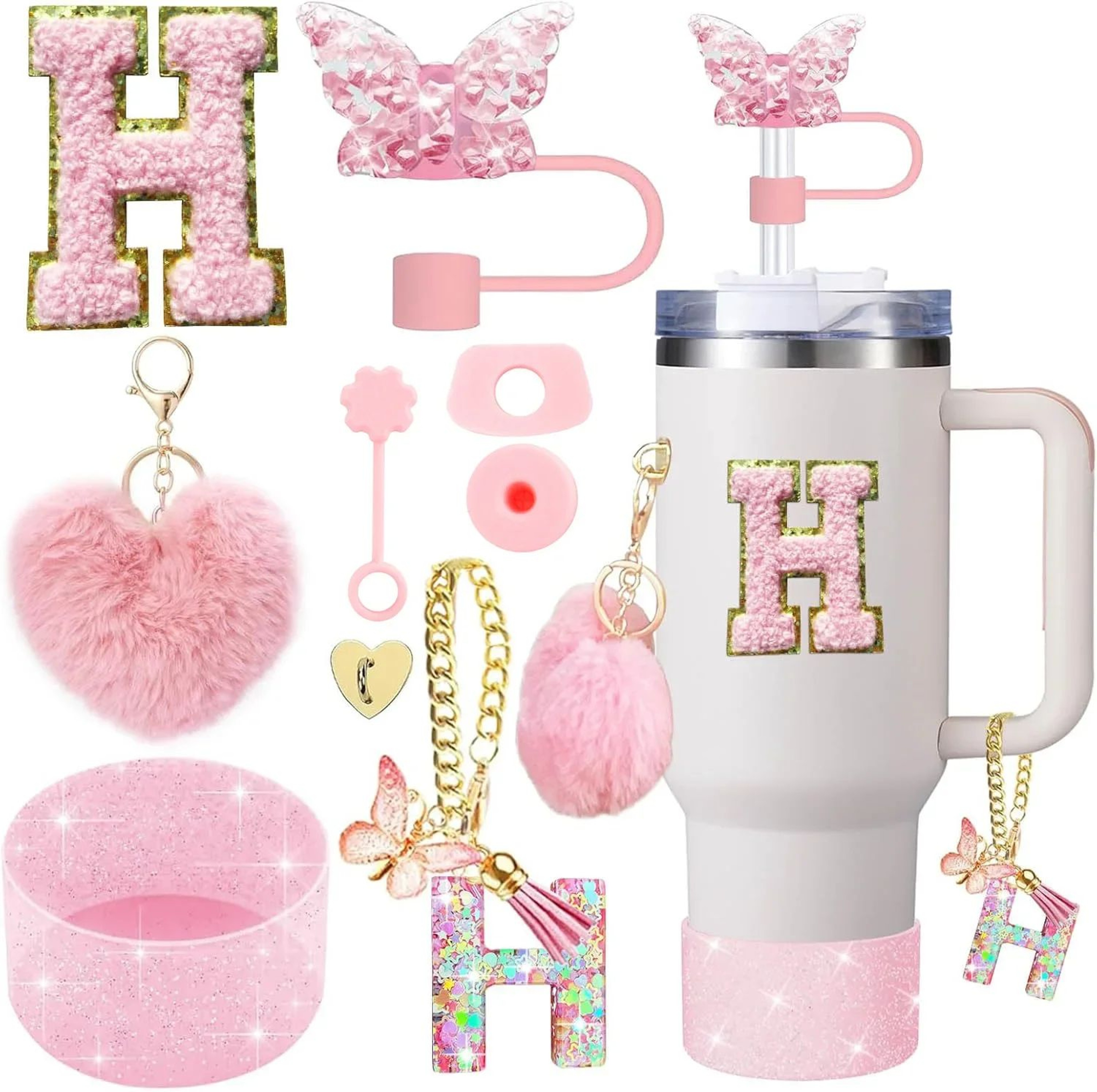 9pcc Stanley Cup Accessories Set  Silicone Boot Butterfly Straw Cover SpillProof Stopper  Initial C 13