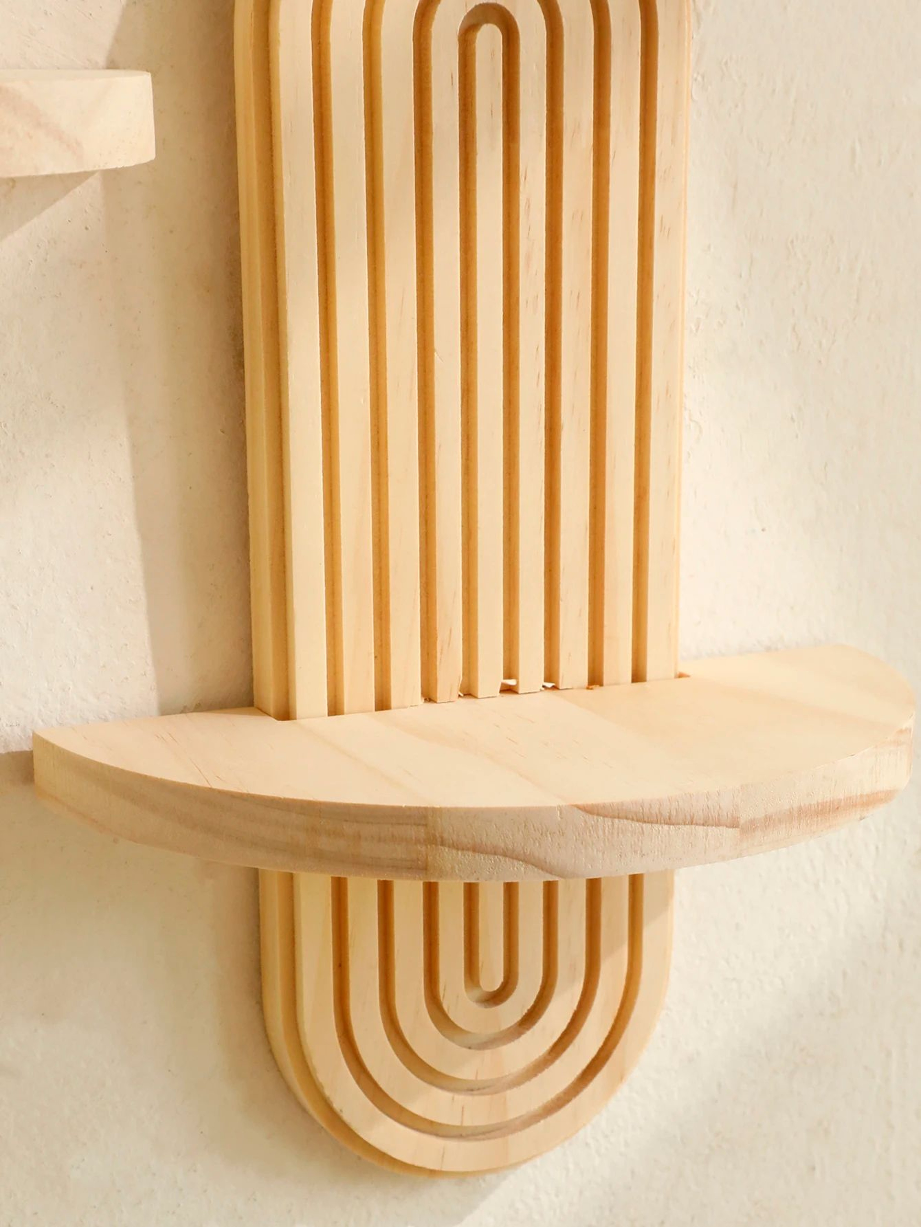 Boho Geometric Wooden Wall Shelves  Natural Wood Floating Display Shelves For Plants  Home Decor 4