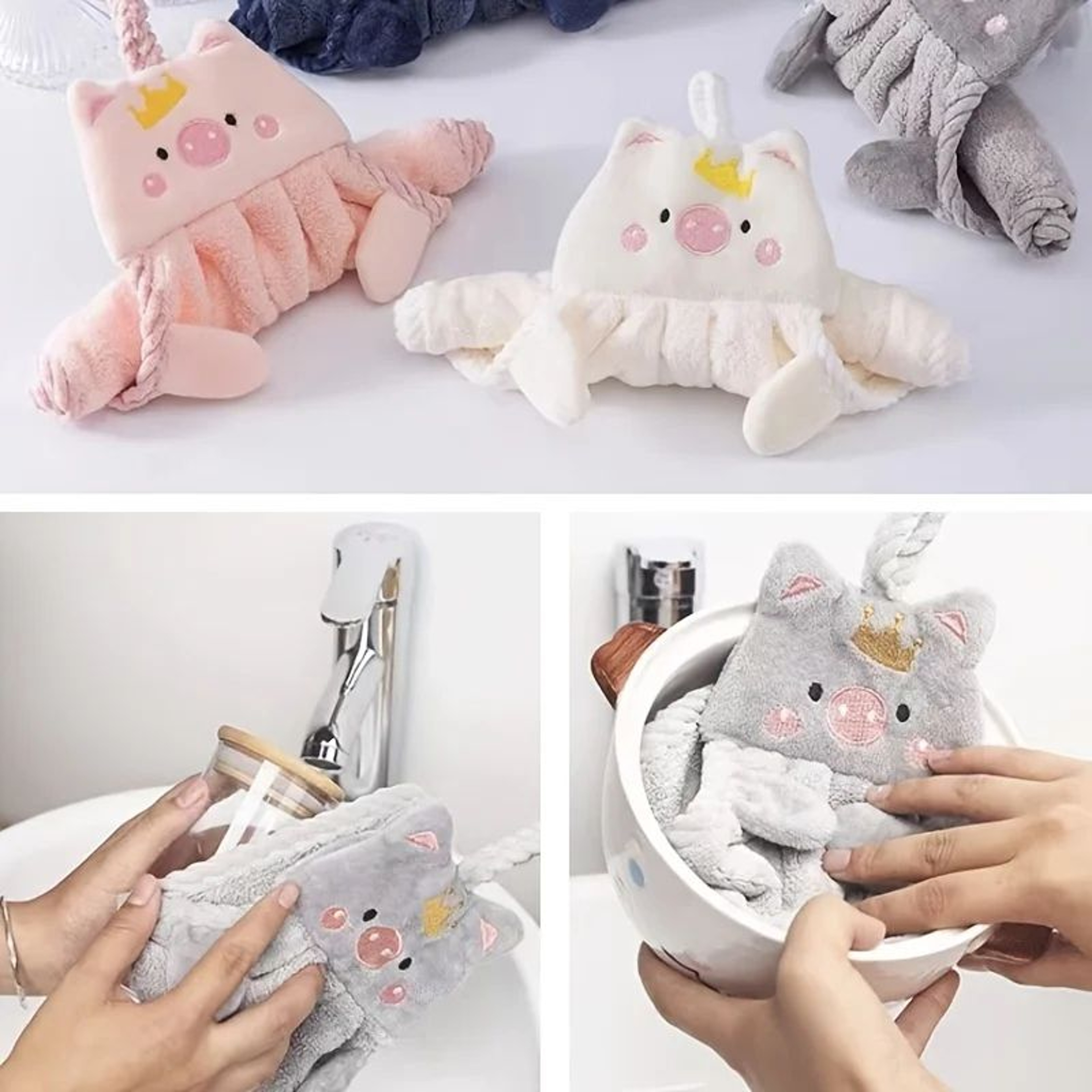 Cute Microfiber Hand Towels  Ultra Absorbent Hanging Kitchen  Bathroom Cleaning Cloth 3