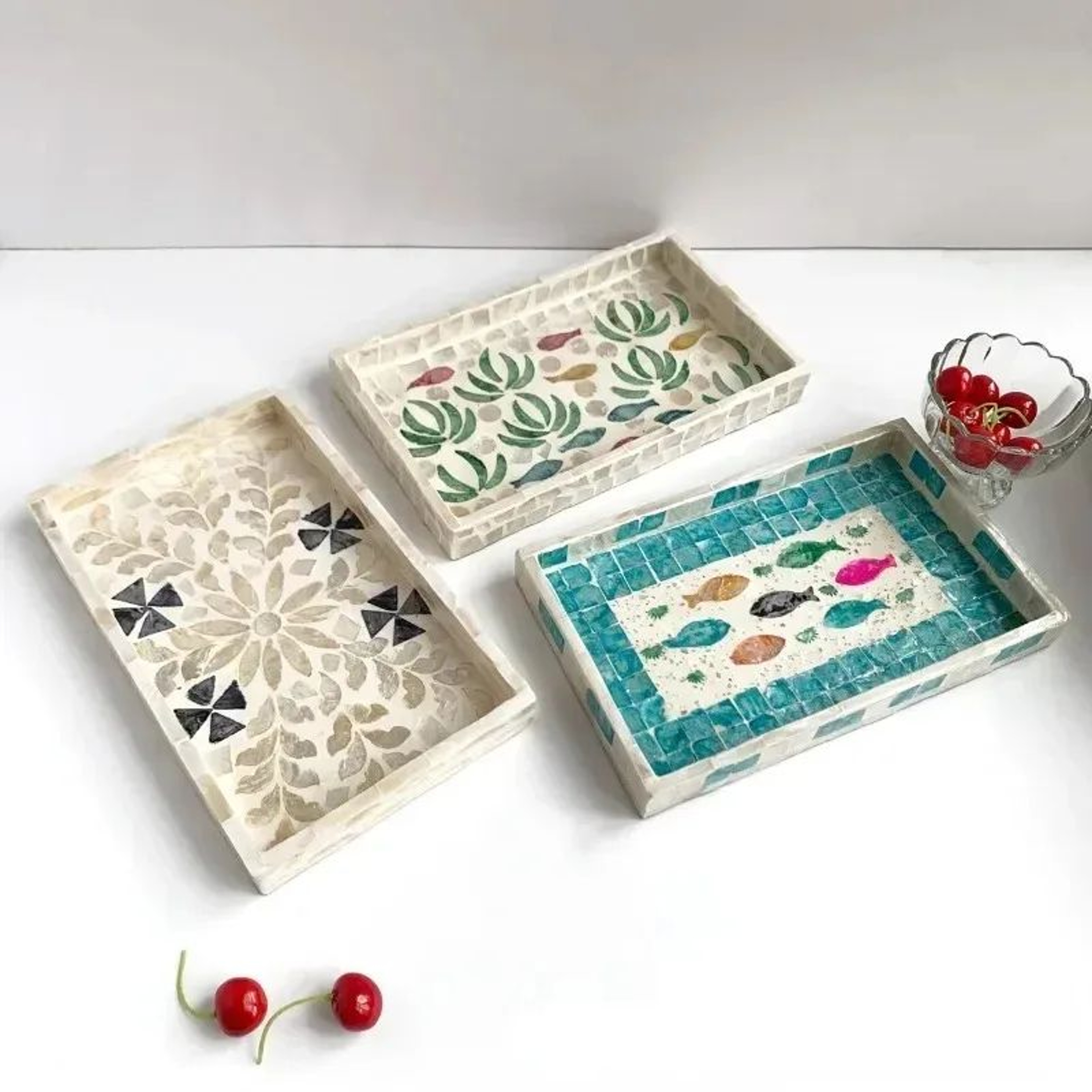 Handmade Colorful Shell Decorative Tray Rectangular Vanity Organizer  Jewelry Storage Board 1