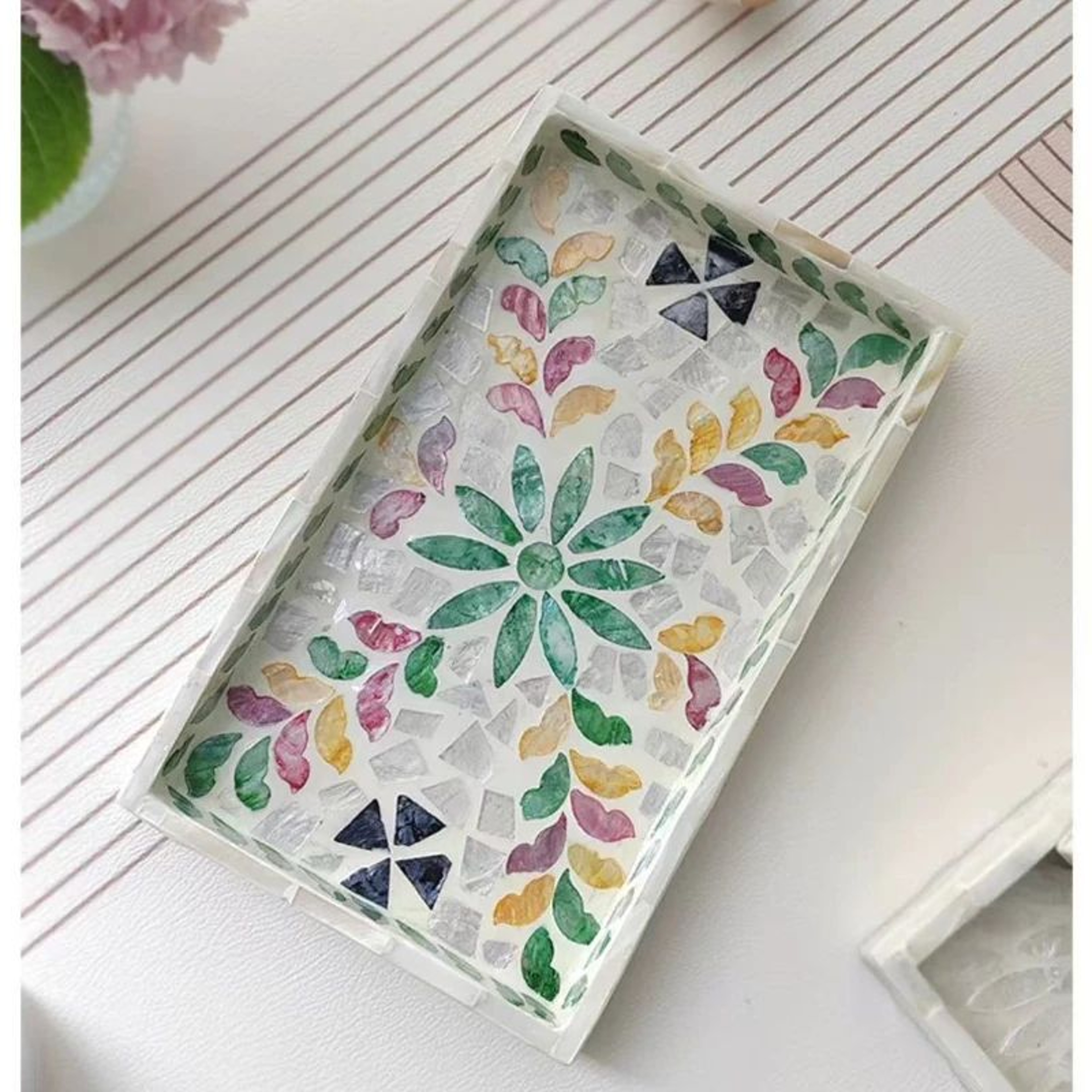 Handmade Colorful Shell Decorative Tray Rectangular Vanity Organizer  Jewelry Storage Board 4