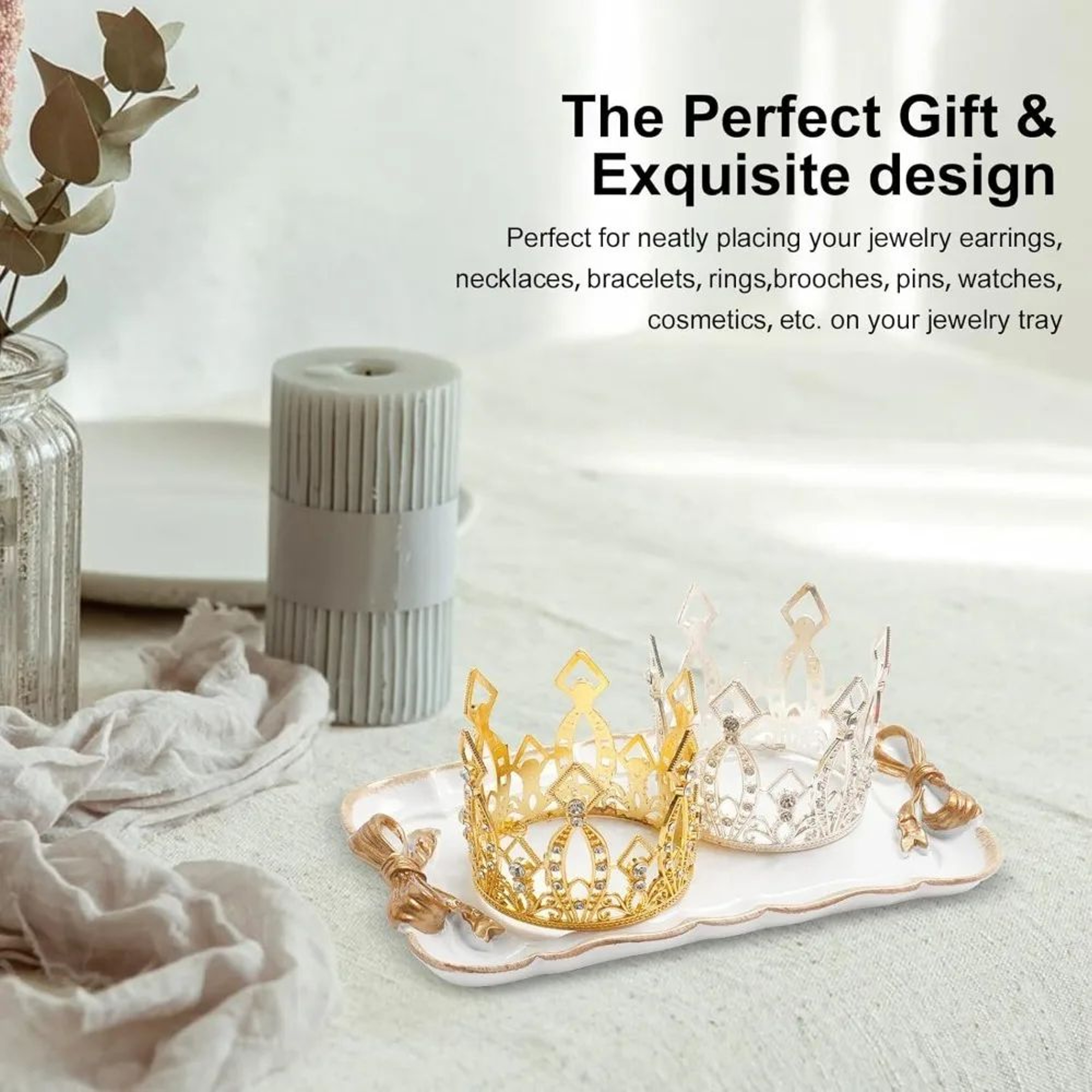 Vintage Resin Jewelry Tray With Bow Design Decorative Organizer For Rings Necklaces  Vanity Storage 2
