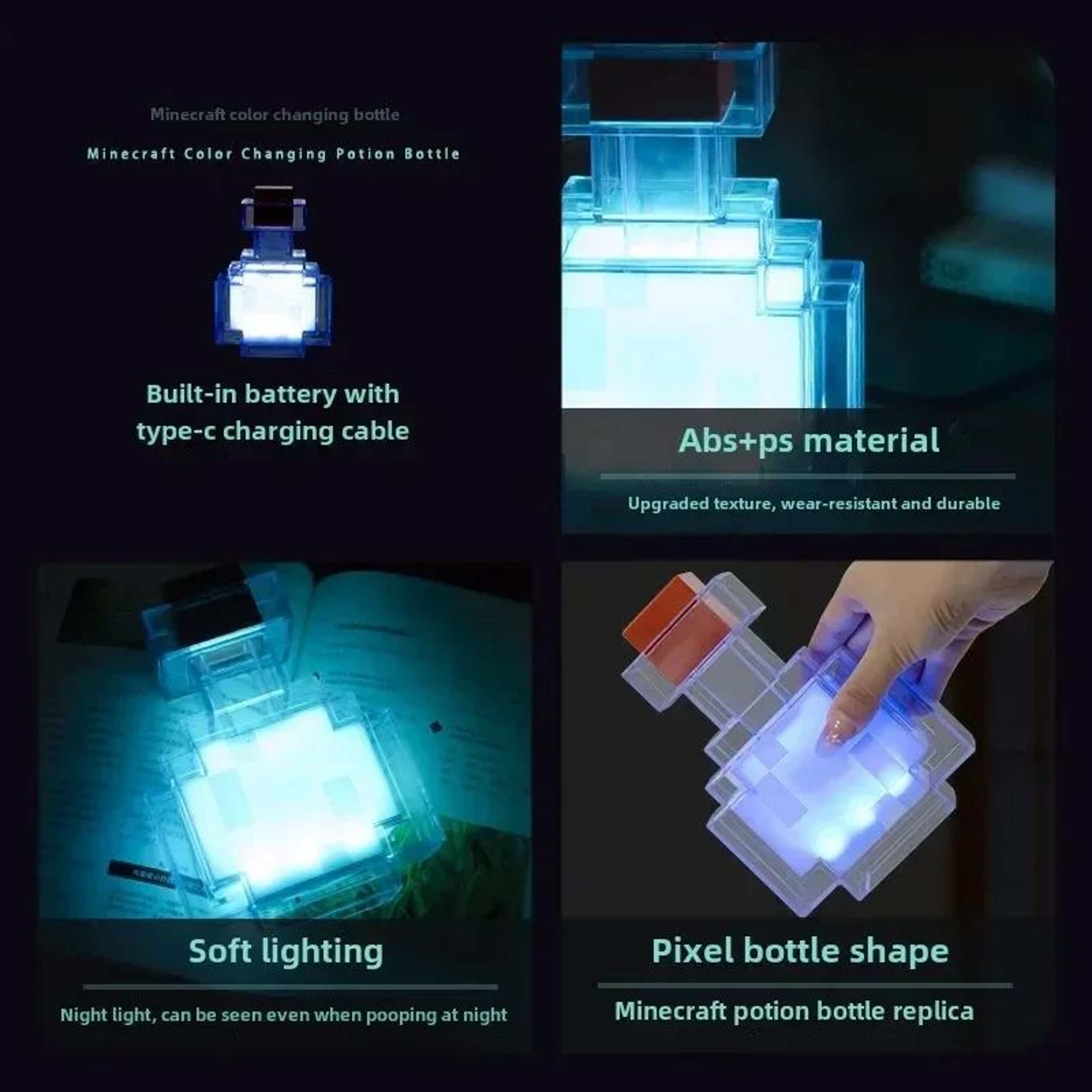 MC Game LED Night Light Rechargeable Color Changing Bottle Lamp For Kids Room Decor  Gaming Gift 1