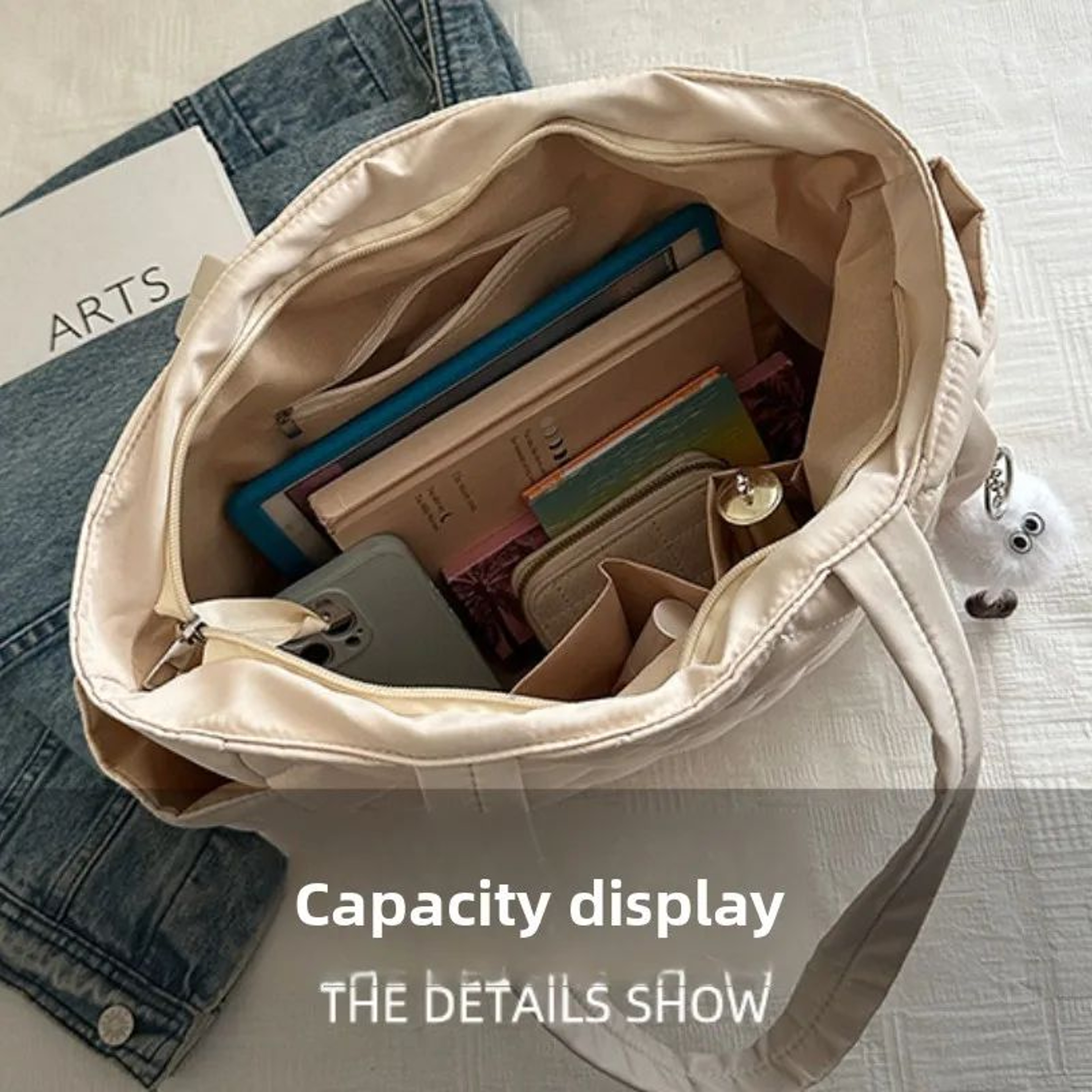 Womens Large Capacity Nylon Shoulder Bag Diamond Pattern Multi Pocket Tote Handbag With Zipper 4