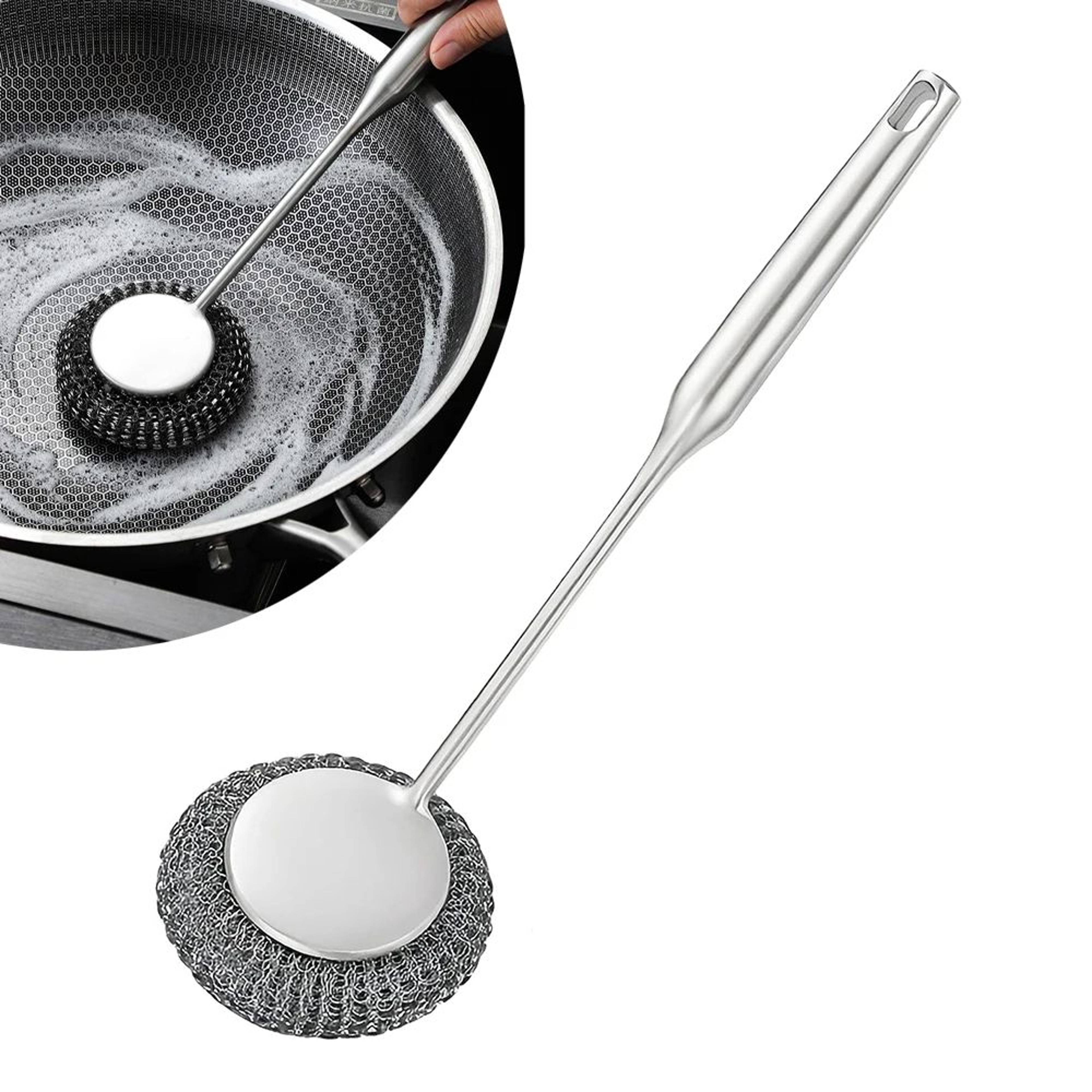 Stainless Steel Wool Scrubber Brush With Handle  HeavyDuty Dish  Grill Cleaning Brush For Pots Pans 8