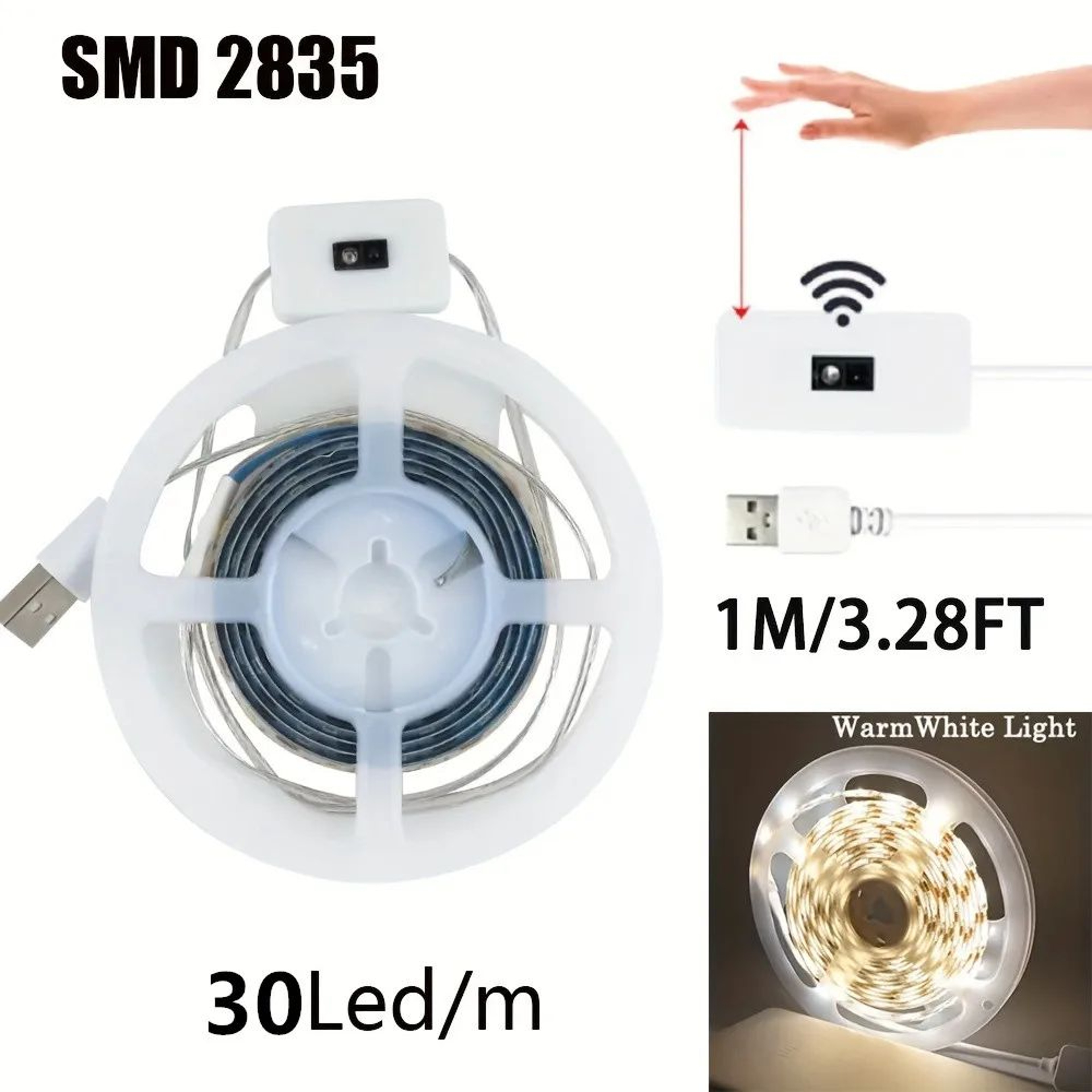 394 In USB Gesture Sensor LED Strip Light  Hand Sweep Dimmable Warm White TV Backlight  Kitchen Lig 7