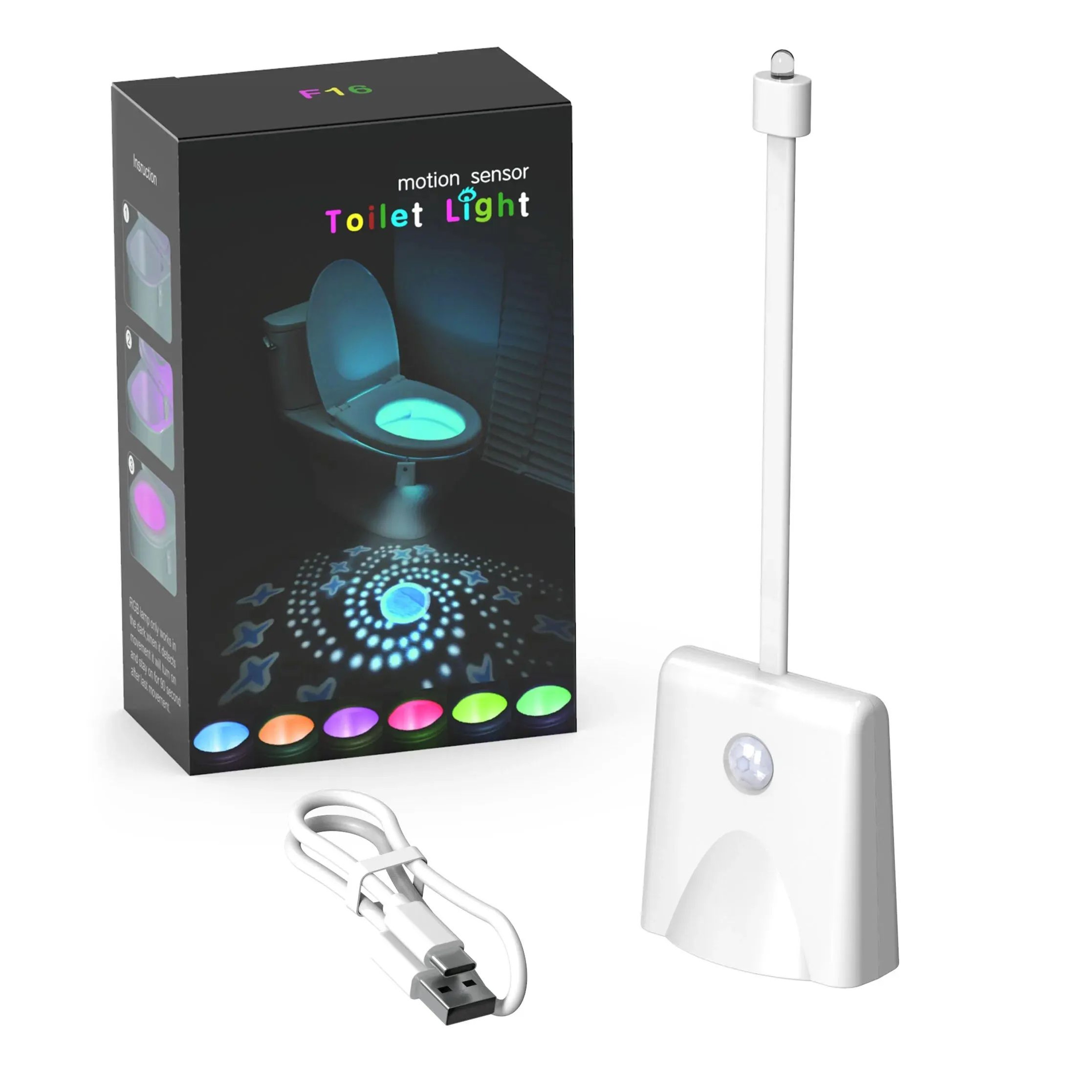 Rechargeable Motion Sensor Toilet Night Light  Waterproof RGB LED Bathroom Bowl Light With Auto Ind 6