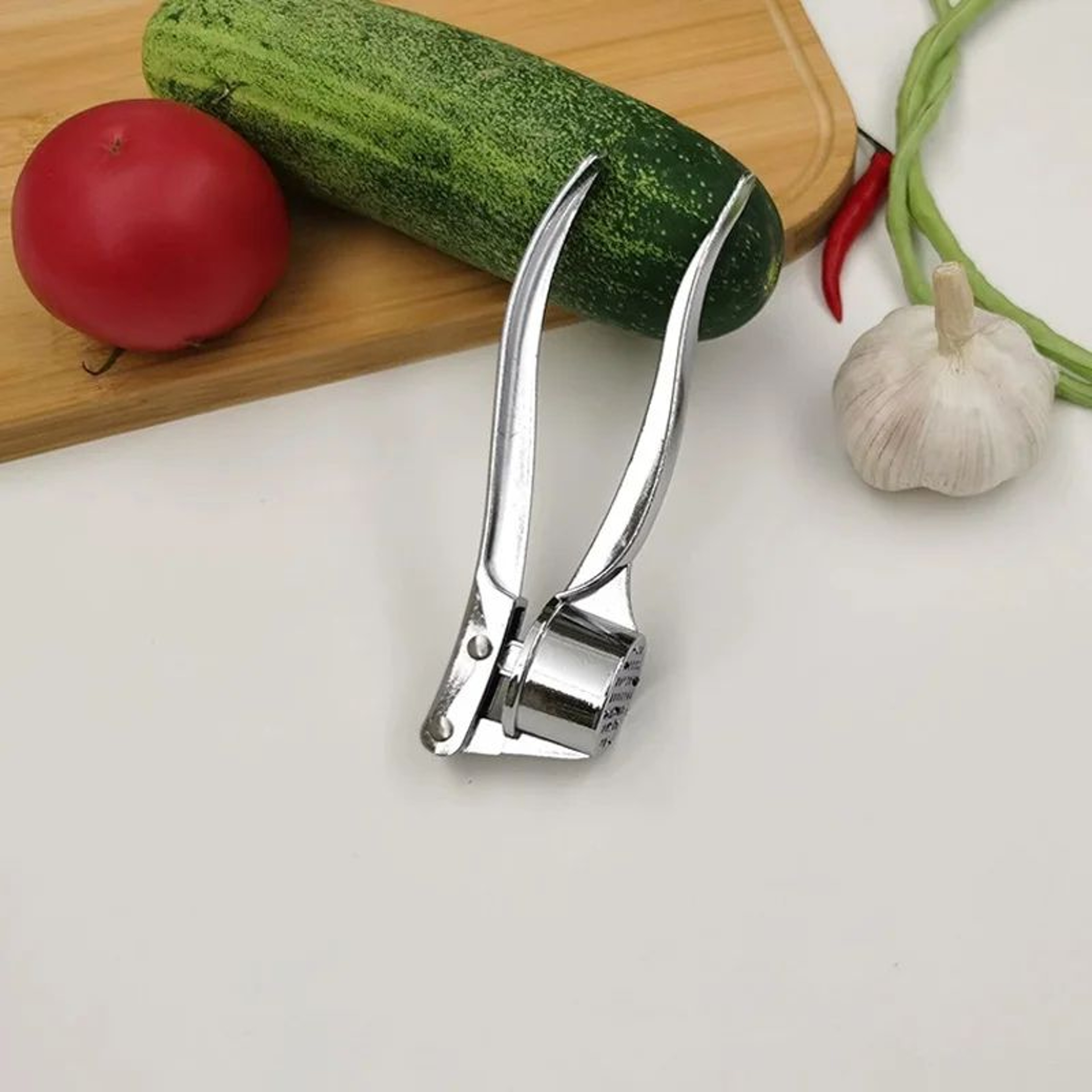 61in Stainless Steel Garlic Press  Nut Cracker  DualUse Heavy Duty Kitchen Mincer Tool 3