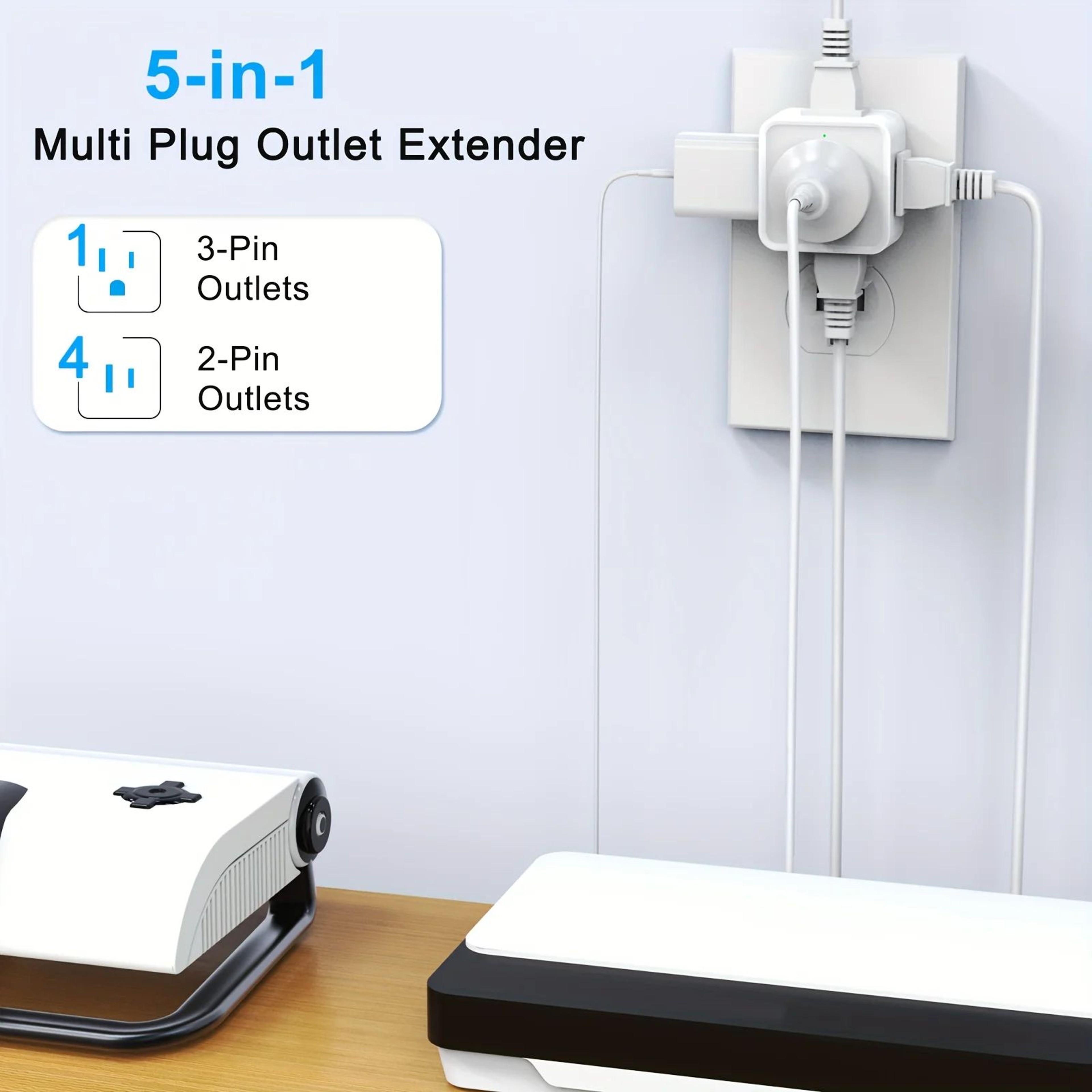 5Way Wall Outlet Extender  Compact Multi Plug Splitter For Home Travel  Office 1