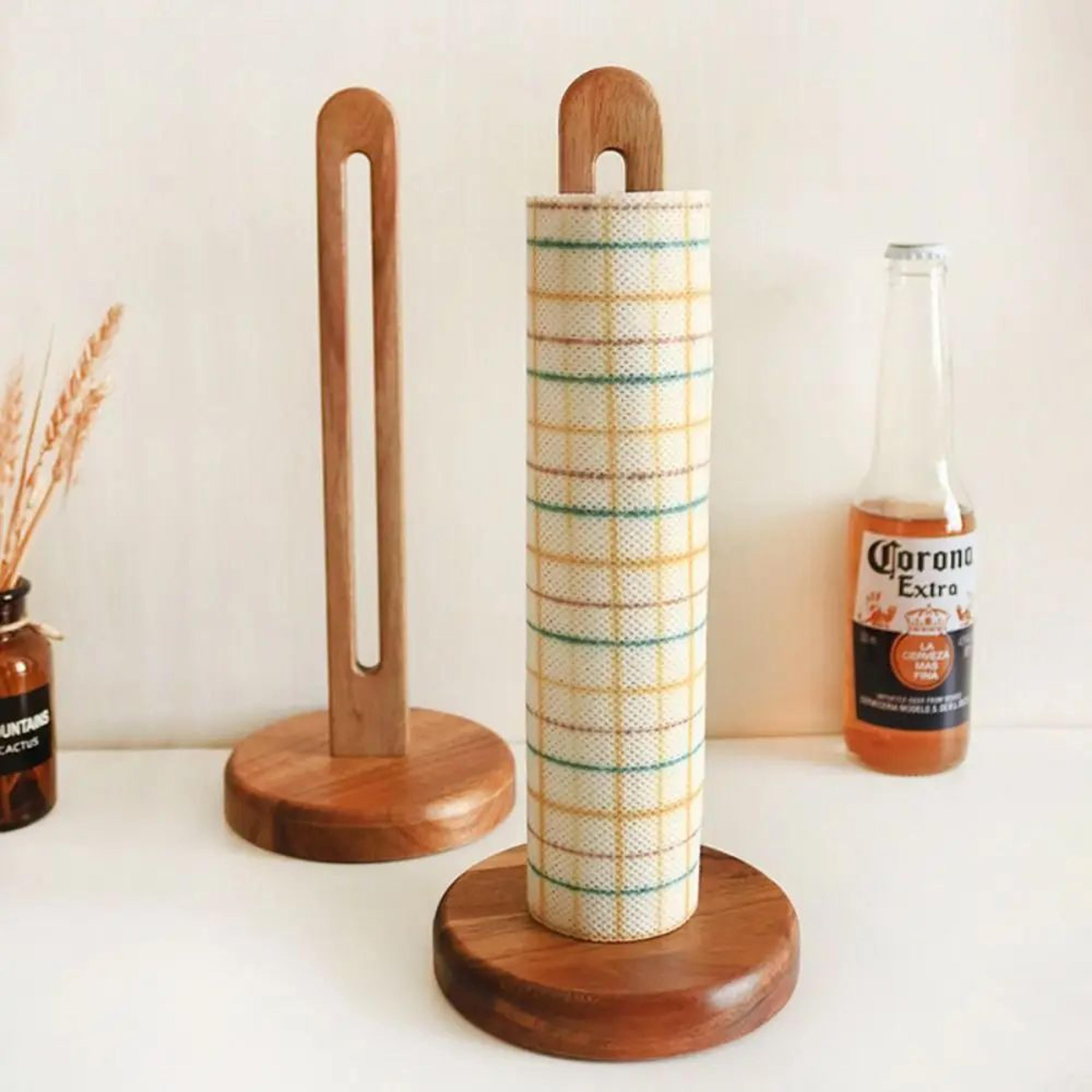 WoodElegance FreeStanding Tissue Holder  Solid Wood NonSlip Paper Roll  Napkin Organizer Rack 4