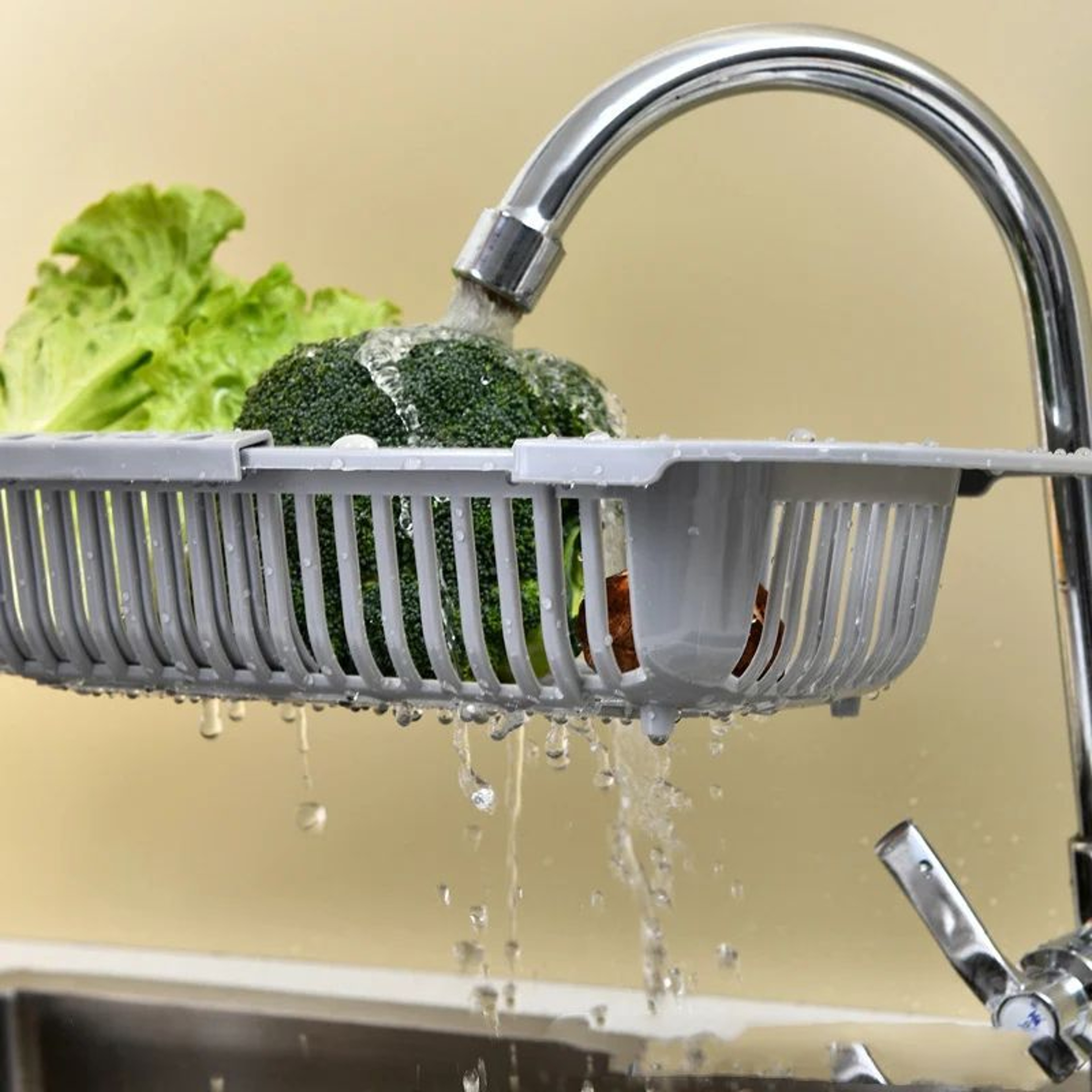 FlexiSink 3in1 Expandable Drain Basket  Adjustable Kitchen Sink Storage Vegetable Washer  Dish Rack 0