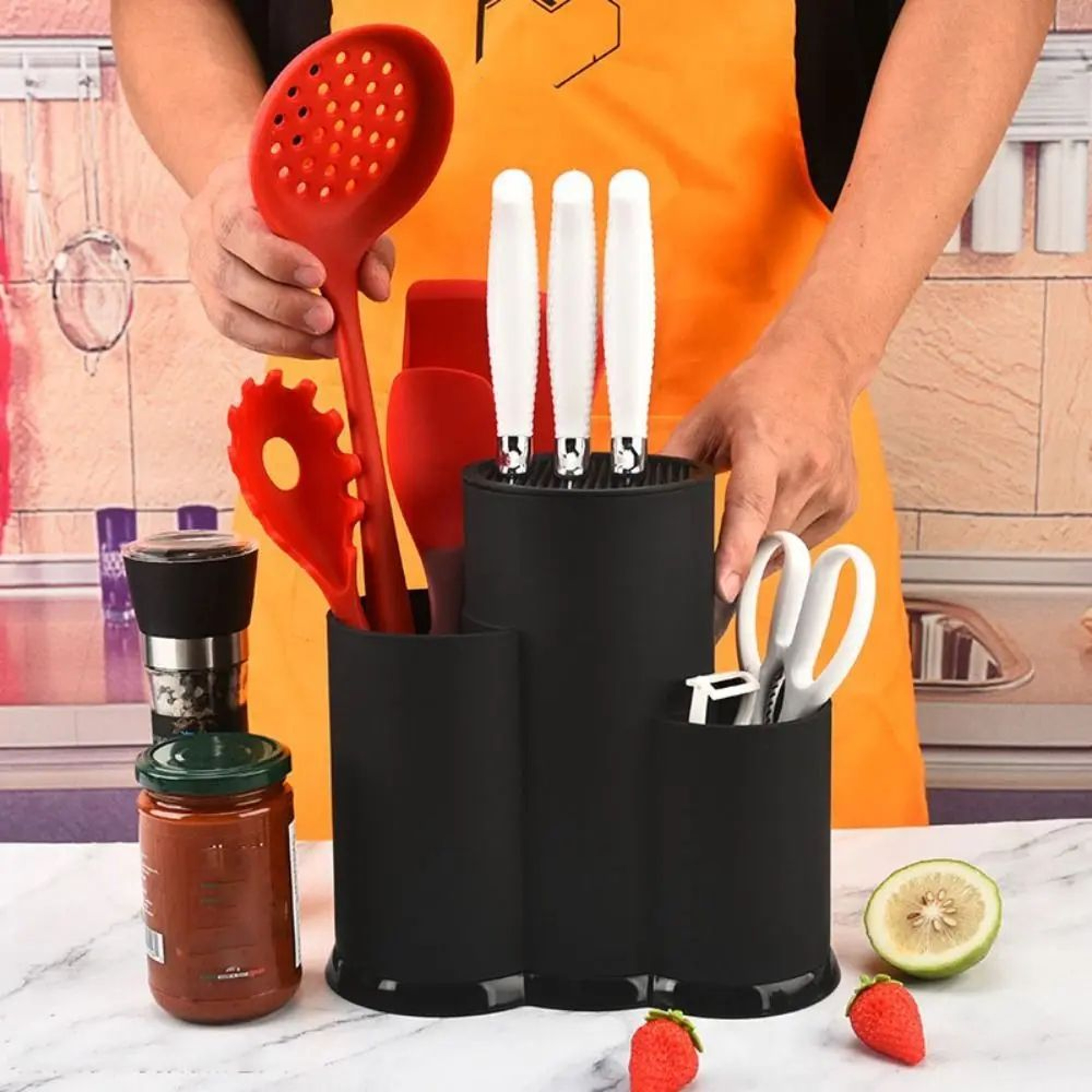 SafeStore MultiGrid Knife Holder Organizer  PP Drain Rack Kitchen Flatware Storage Box 23 Compartme 0