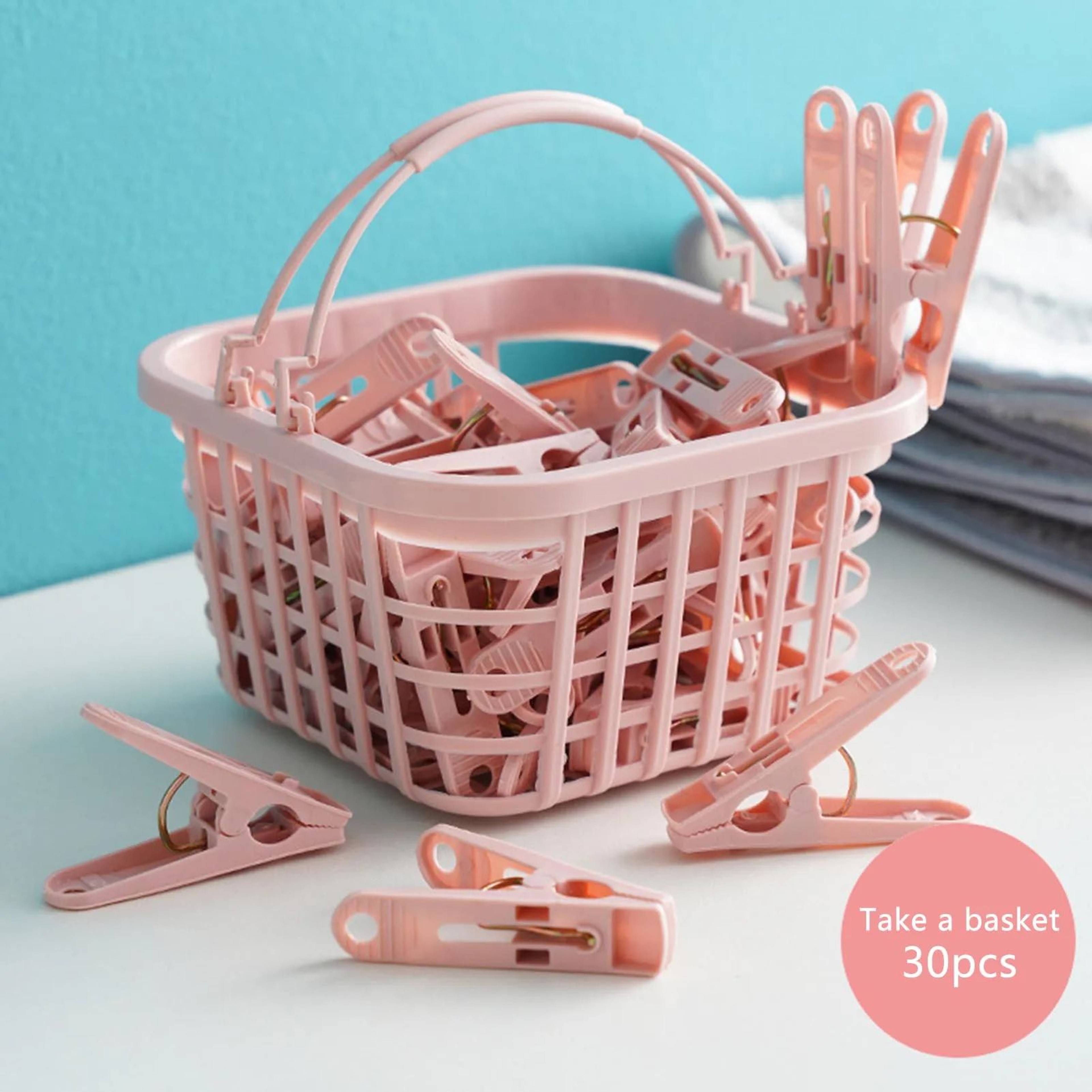 30pcs Windproof Laundry Clips Set With Storage Basket  Heavy Duty AntiSlip Clothes Pins For Indoor  0