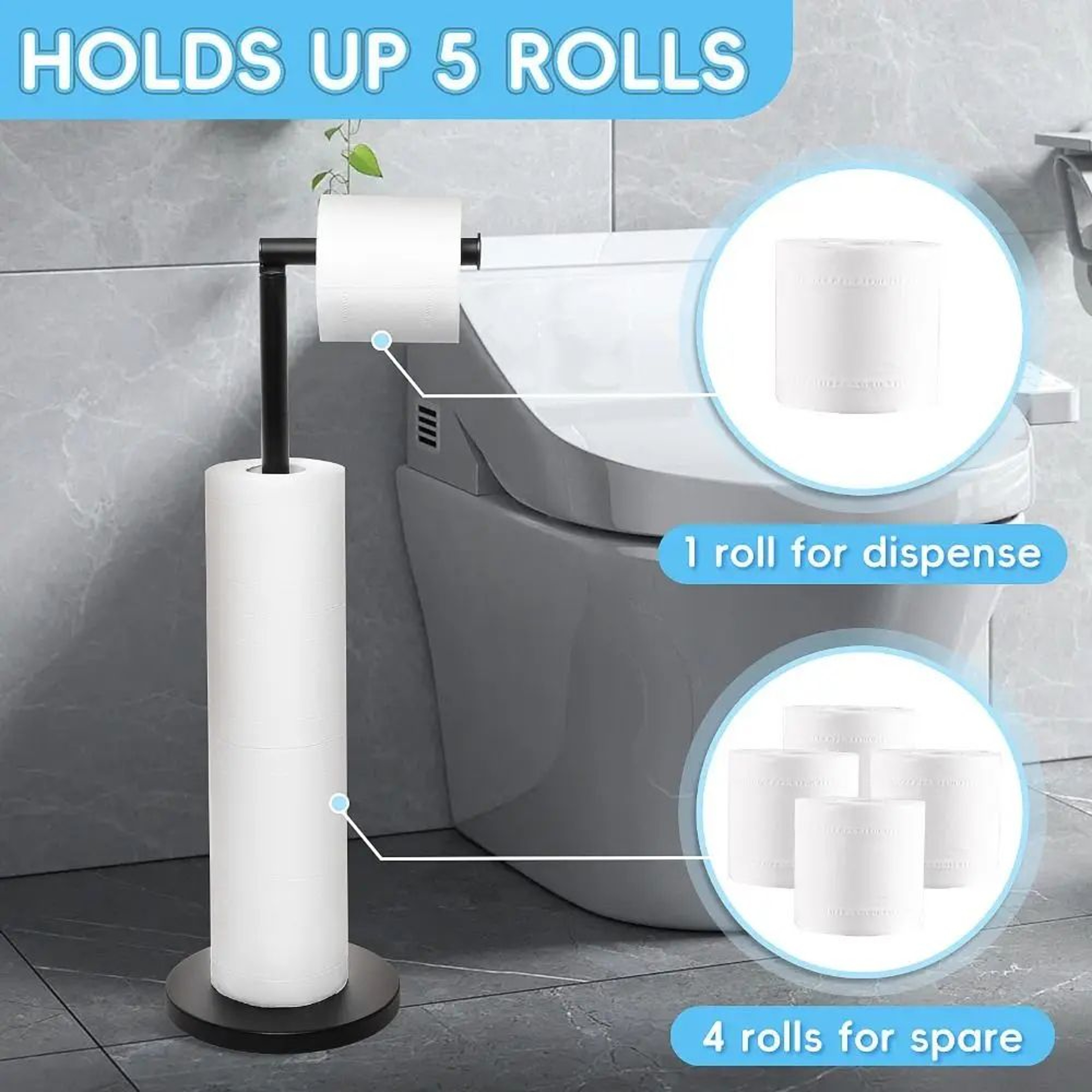 Stainless Steel Freestanding Toilet Paper Holder Stand  Rustproof 5Roll Storage Tissue Rack 2