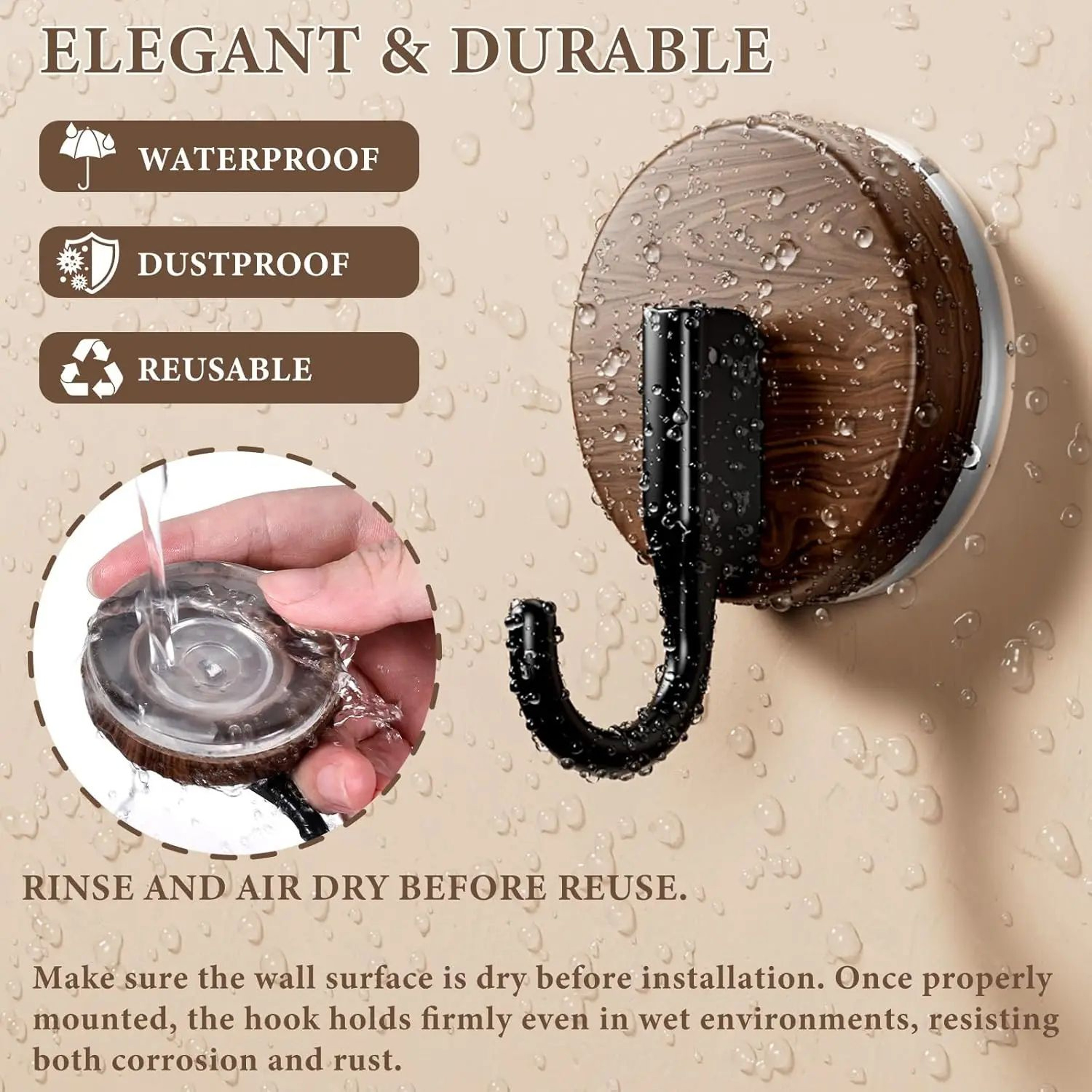 Waterproof Suction Cup Wall Hook  HeavyDuty Rustproof Towel  Shower Hook For Bathroom  Kitchen 1