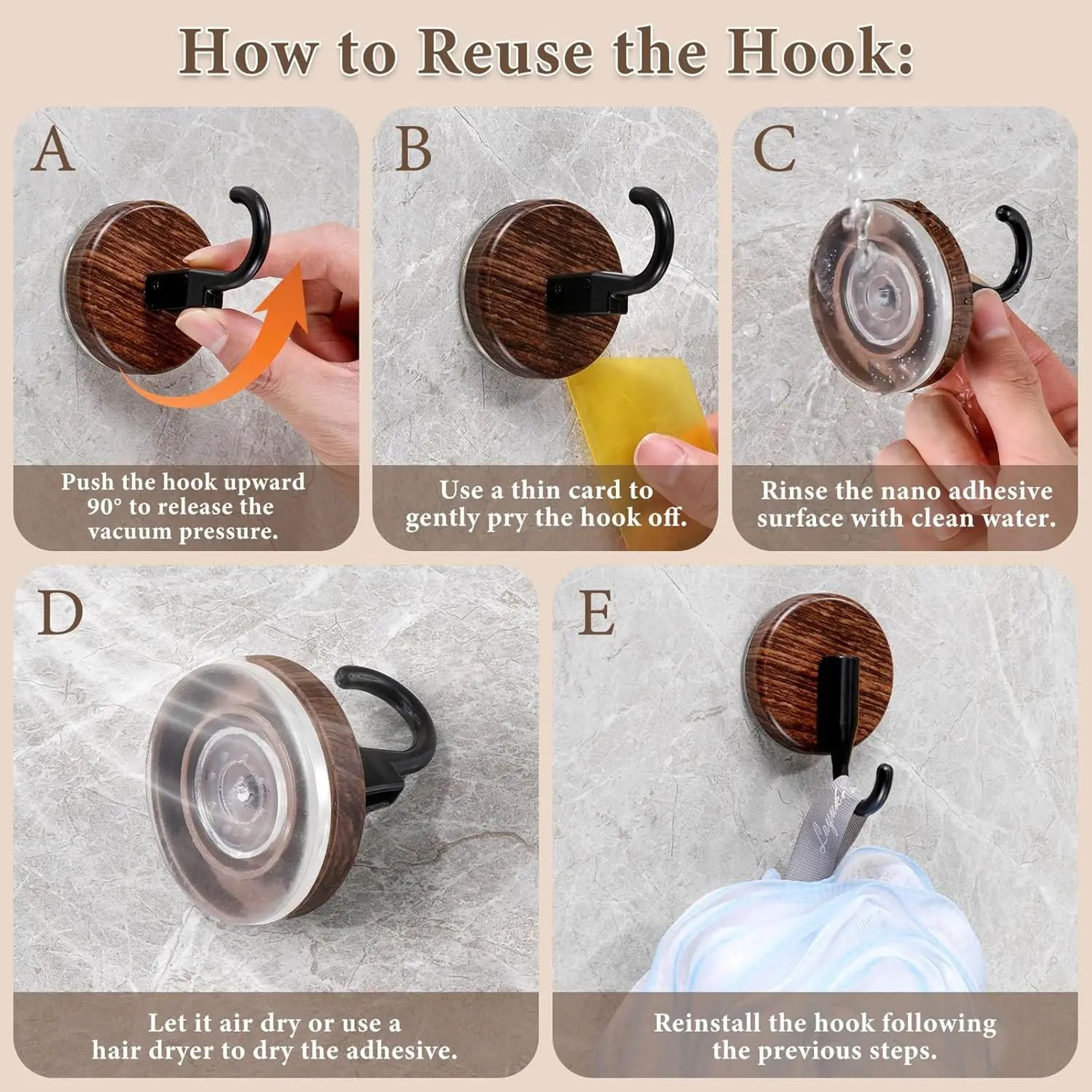 Waterproof Suction Cup Wall Hook  HeavyDuty Rustproof Towel  Shower Hook For Bathroom  Kitchen 4
