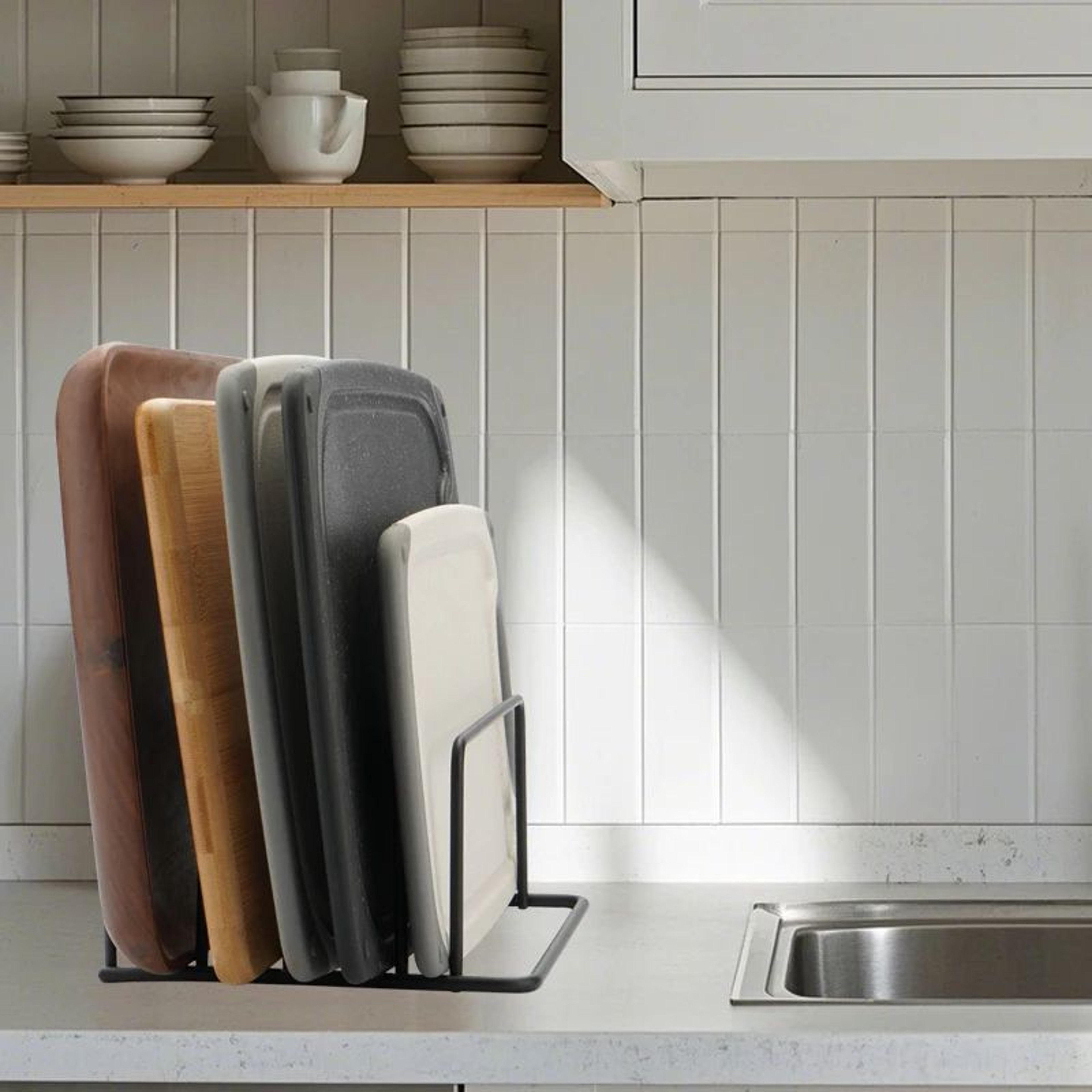 5Tier Metal Cutting Board Organizer Rack  SpaceSaving Kitchen Holder For Boards Bakeware  Trays 3