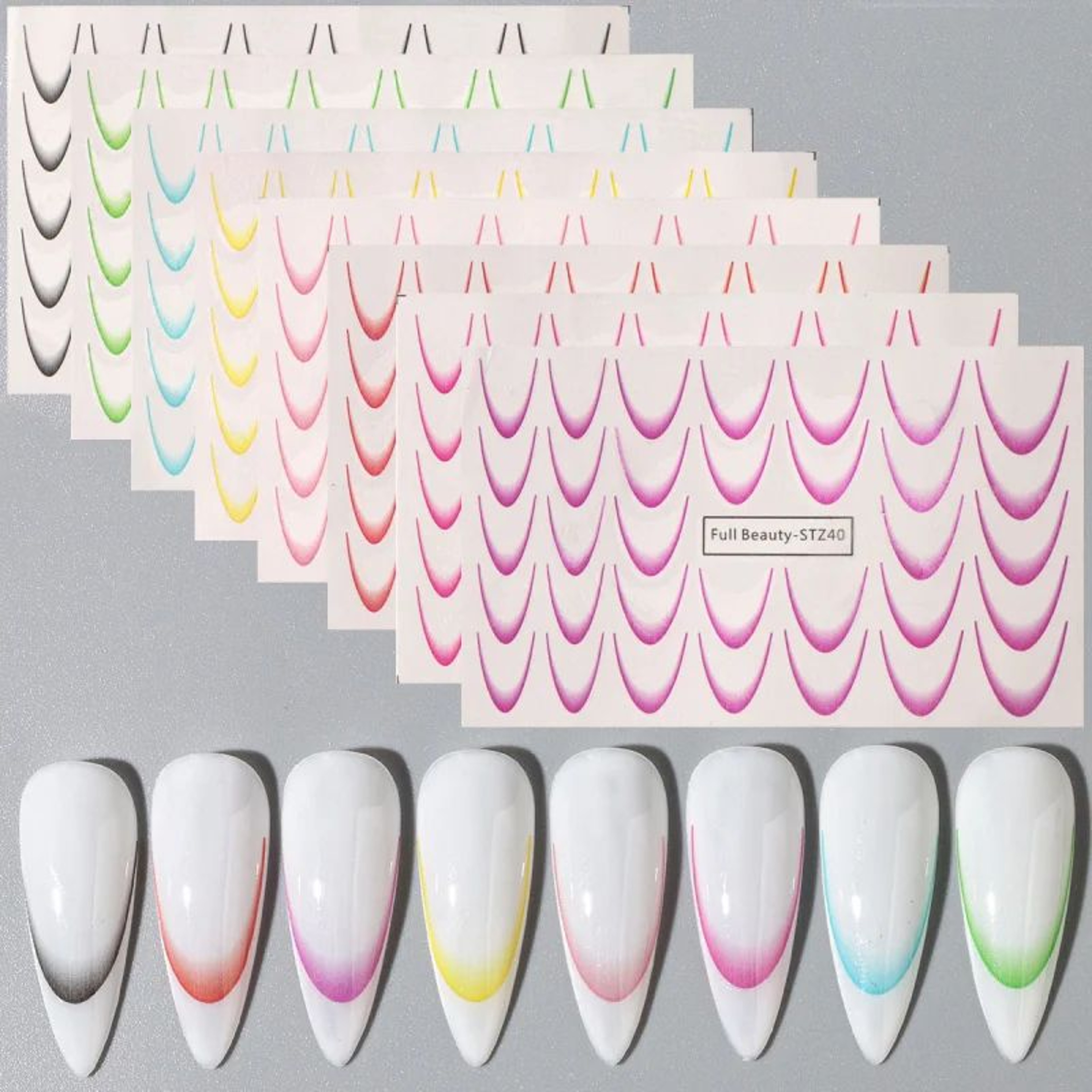 BloomWave Gradient French Nail Art Stickers  Ink Blooming Ombre Water Transfer Decals 8 Sheets 3