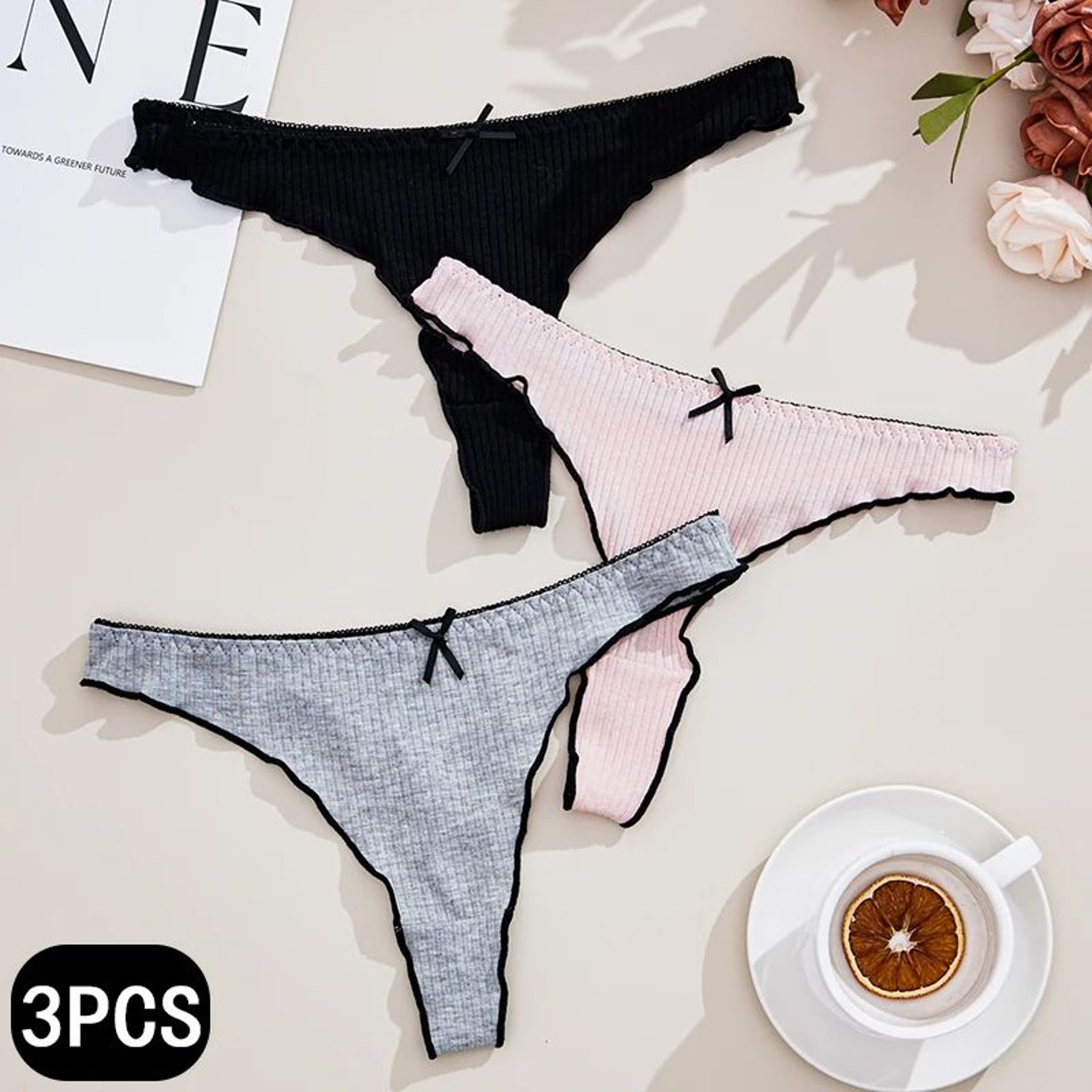 ComfortFit Womens Cotton Thong Panties  LowRise Sexy Breathable Underwear Set 3pcs 5