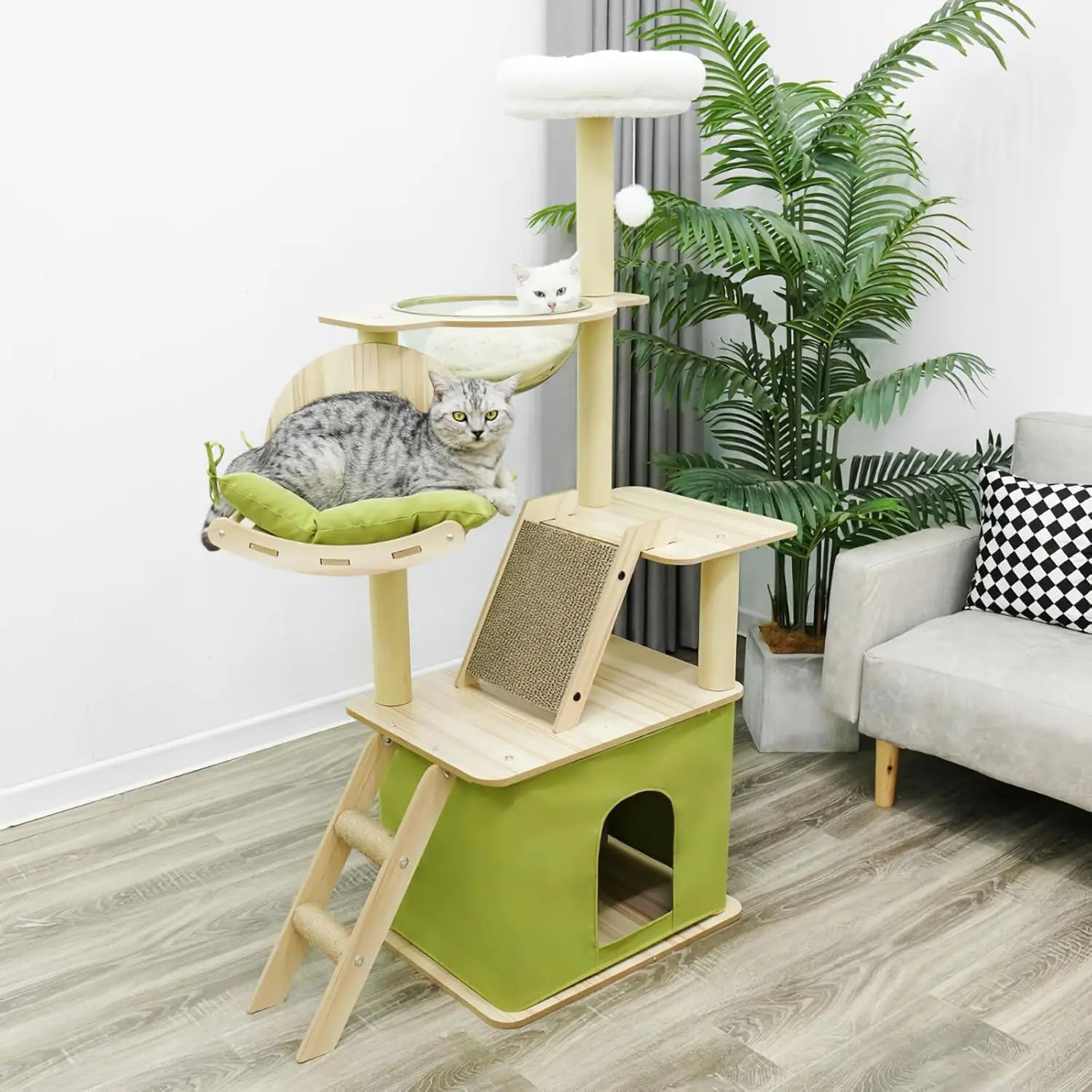 GreenLuxe 59in Modern Cat Tree Tower  MultiLevel Condo With Space Capsule Hammock  Scratching Posts 0