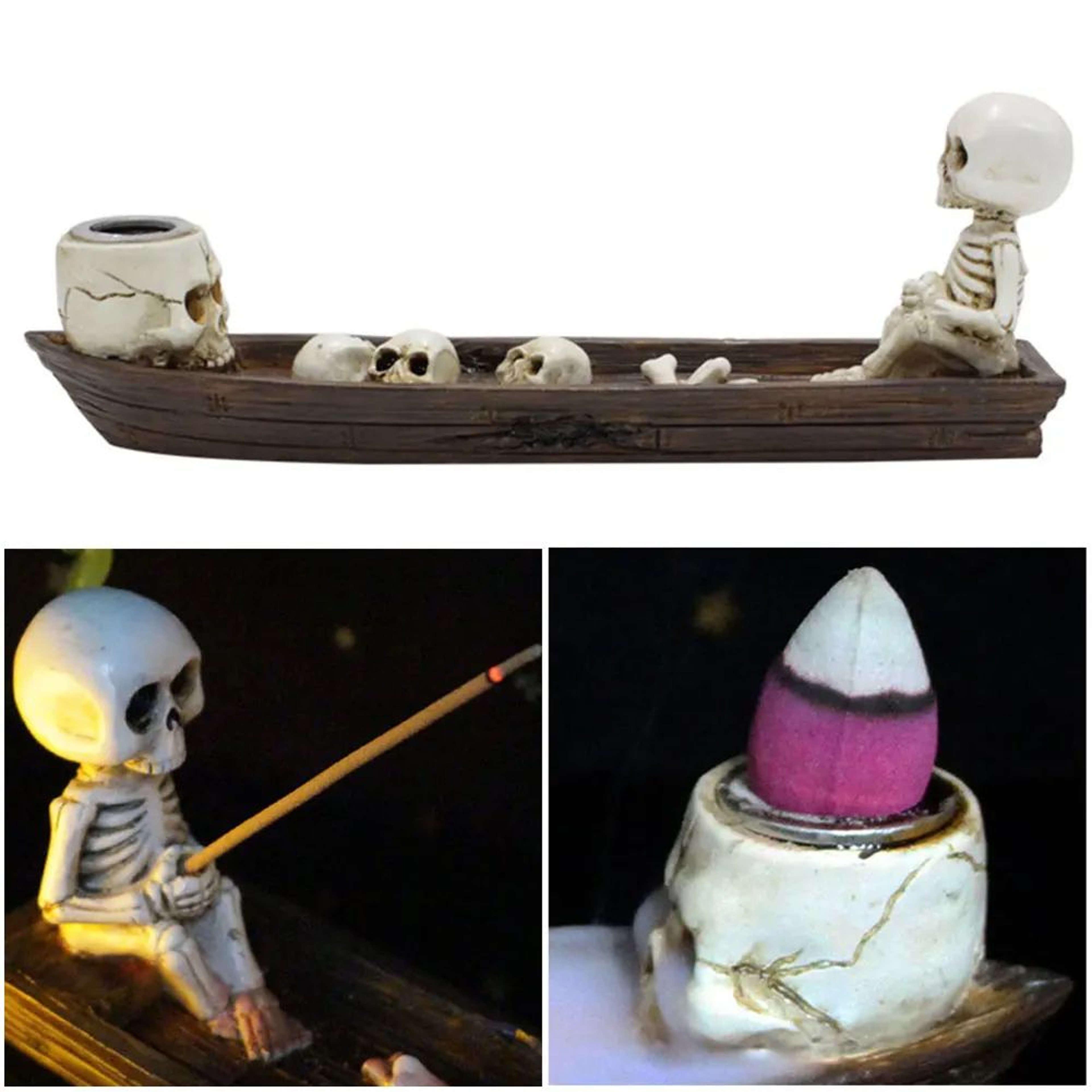 MysticSkull Ghost Boat Incense Holder  Creative Skeleton Resin Burner For Cones  Sticks Aromatherap 0