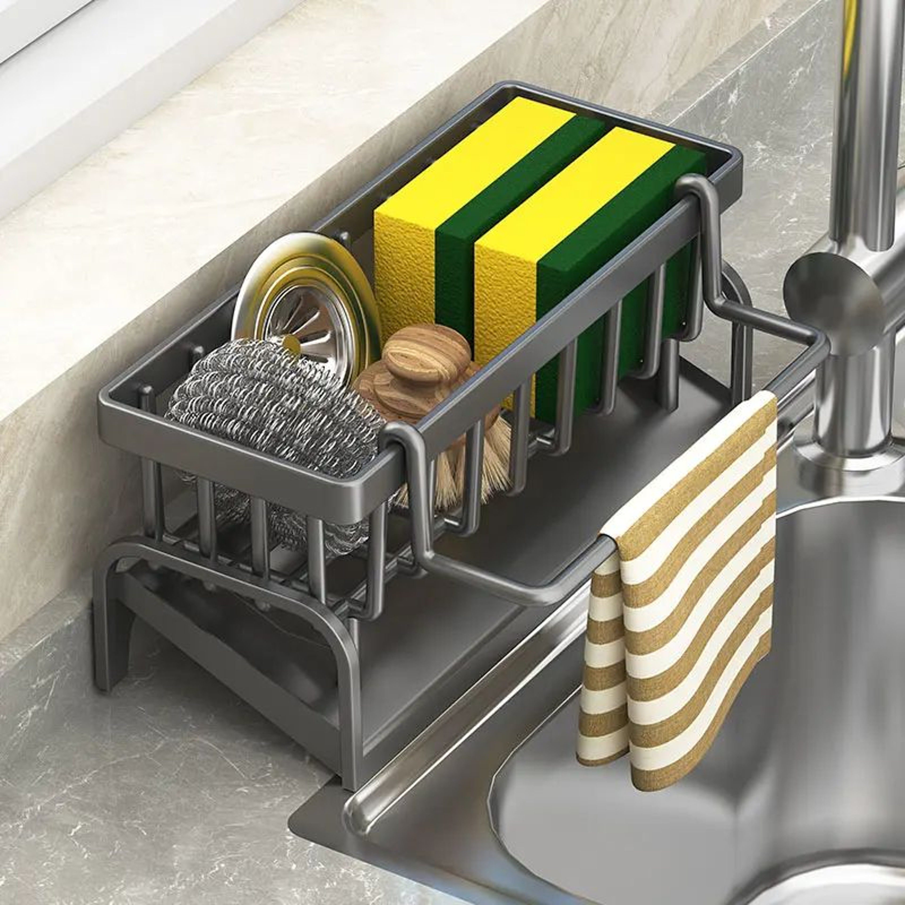 Kitchen Sink Organizer Rack  Sponge Holder Cleaning Cloth Storage  Draining Shelf 0