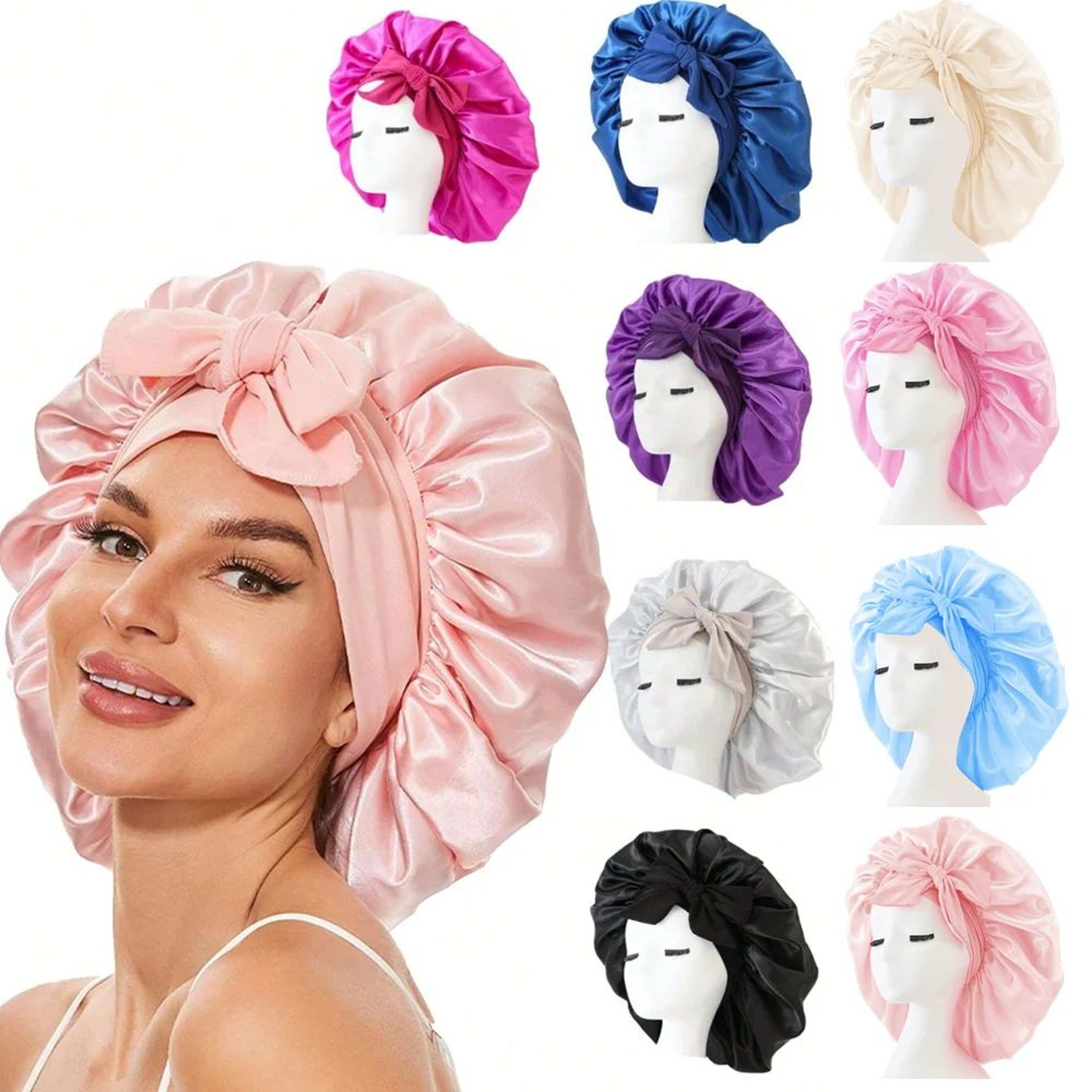 Adjustable Satin Silk Hair Bonnet  Sleep Cap With Tie Band For Hair Protection Men  Women 0