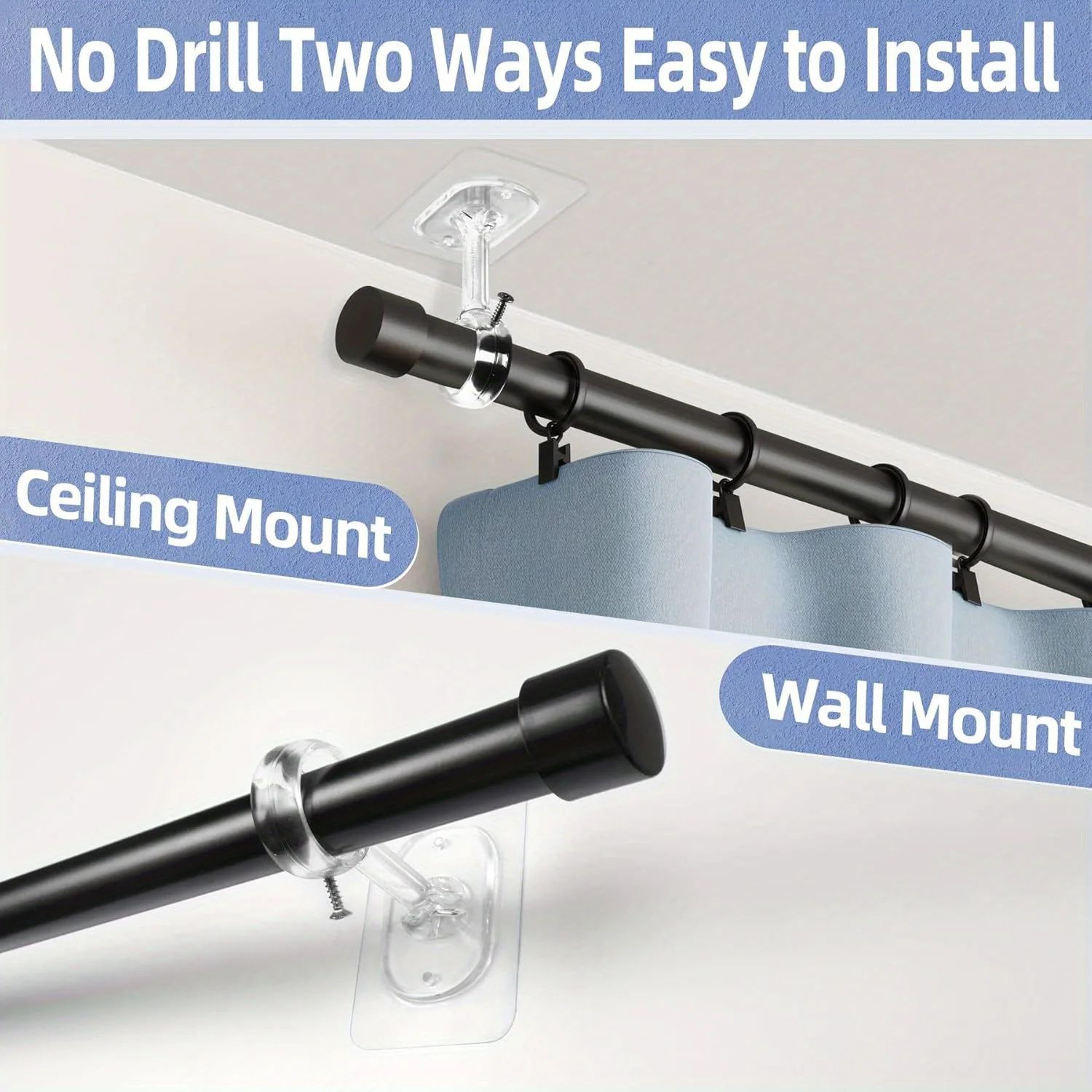 HeavyAdhesive Curtain Rod Brackets No Drill  Adjustable Ceiling Mount Holders For 12in Curtain Rods 5